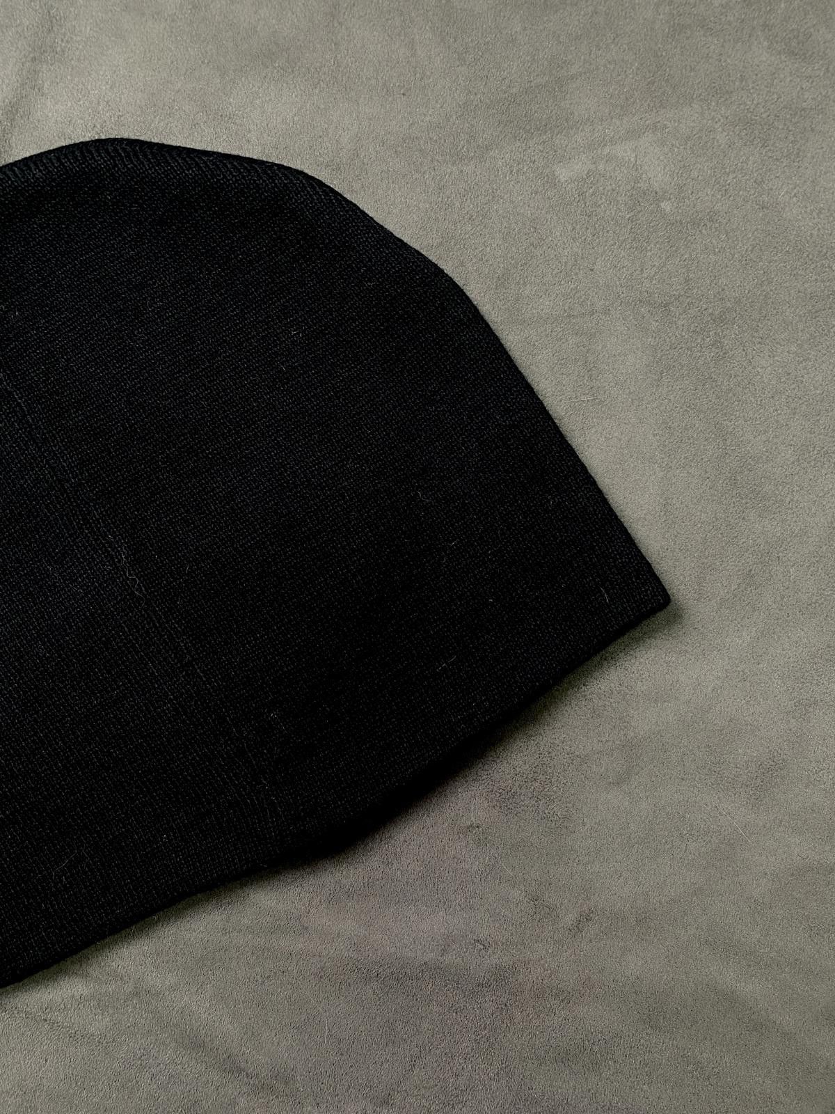 Japanese Brand Worship Cross Leather Patch No Cuff Knit Beanie Black Hat OS Size ONE SIZE - 7 Thumbnail