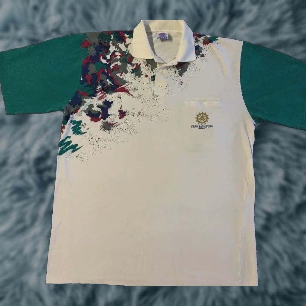 Vintage VINTAGE 90s Abstract Art All Over Print Polo Shirt 2XL White Grunge Surf Skate Vaporwave Aztec Hawaii USA 80s 90s Polo, Rugby Mens Shirt Size US XXL / EU 58 / 5 - 1 Thumbnail
