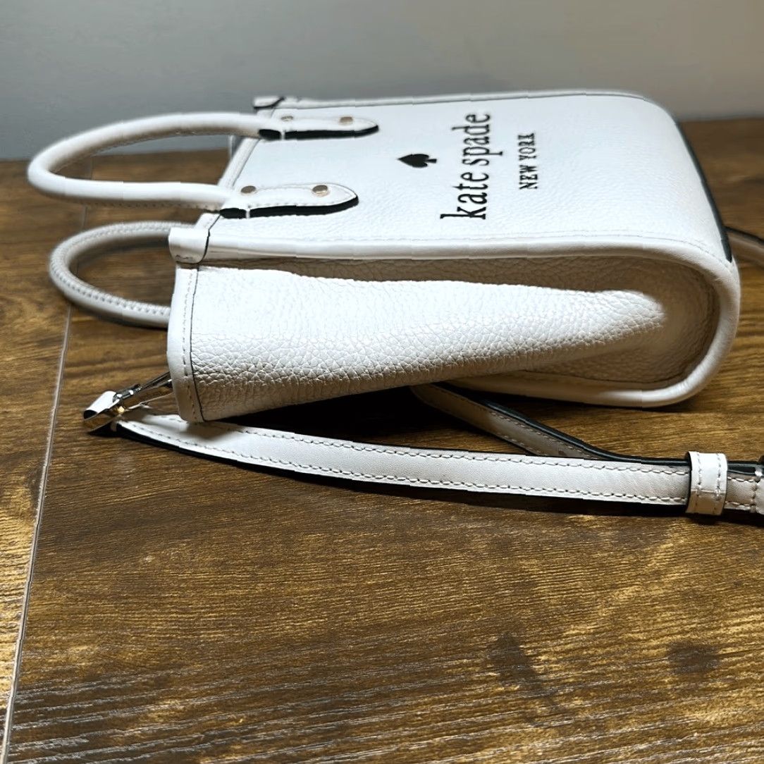 Vintage Kate Spade Mini Tote Bag Pebbled Leather Cream Beige Parchment Black Exterior Cream Handbag NEW with tags Crossbody Women Medium Purse MSRP 299 Size ONE SIZE - 5 Thumbnail