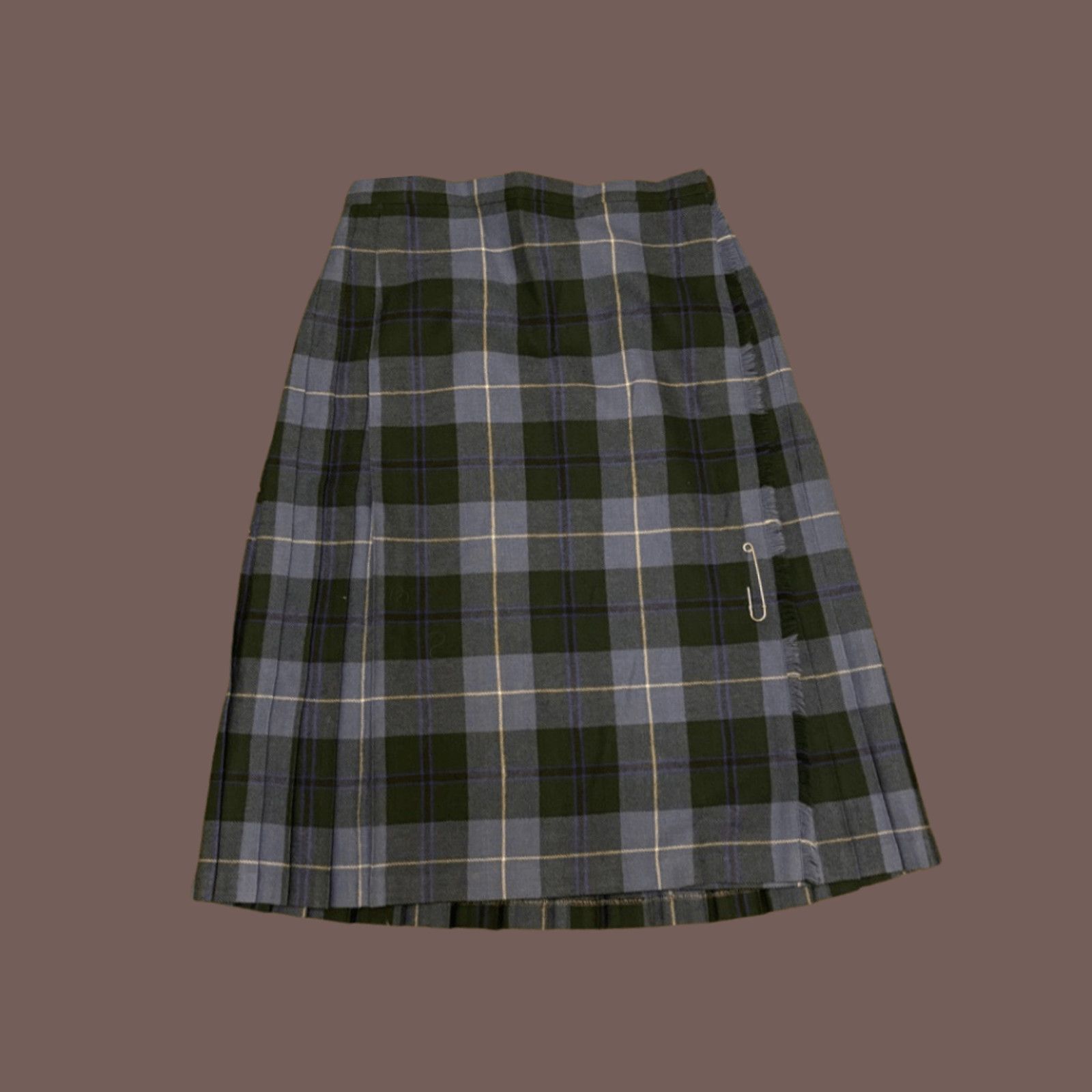 Vintage VTG Wool Kilt Skirt | Blue Plaid Buckle | Highland Archive Size 30" / US 8 / IT 44 - 4 Thumbnail