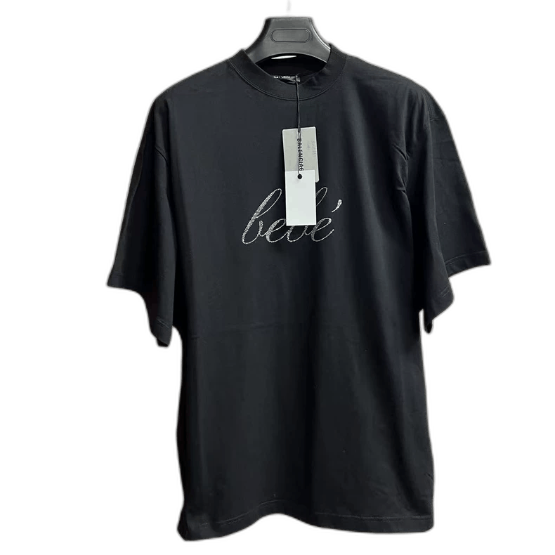 Balenciaga Balenciaga Black Sequin Logo Short Sleeve T-Shirt Size US S / EU 44-46 / 1 - 1 Thumbnail