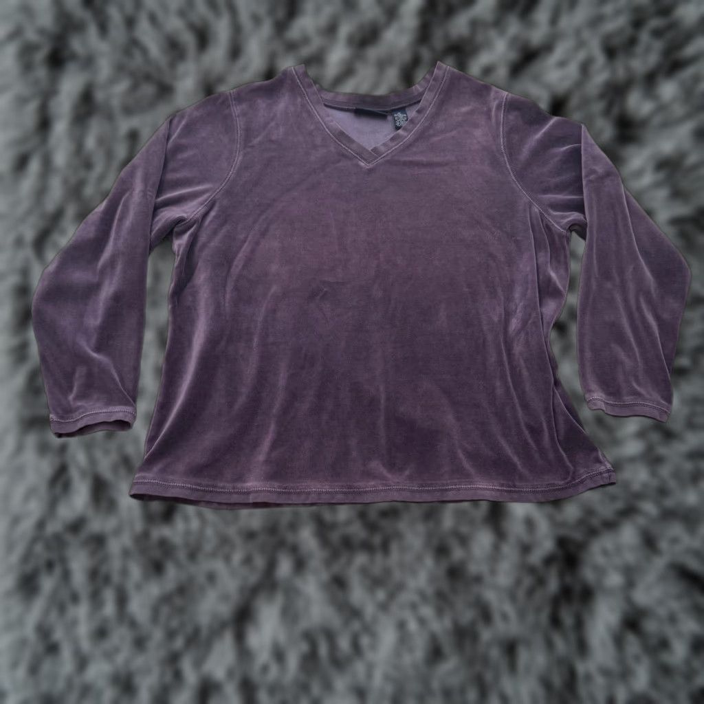 Denim & Co. Denim & Co Sweater 1X Plus Velour V-Neck Long Sleeve Purple Womens Whimsigoth Casual Chic Size XL / US 12-14 / IT 48-50 - 1 Thumbnail