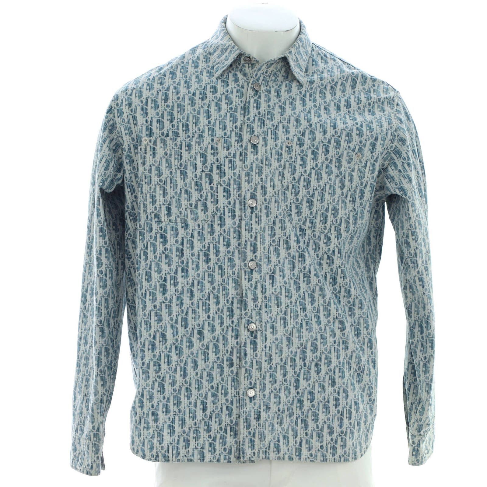 image of Dior Men's Button Up Overshirt Jacket Oblique Cotton None in Blue (Size Small)