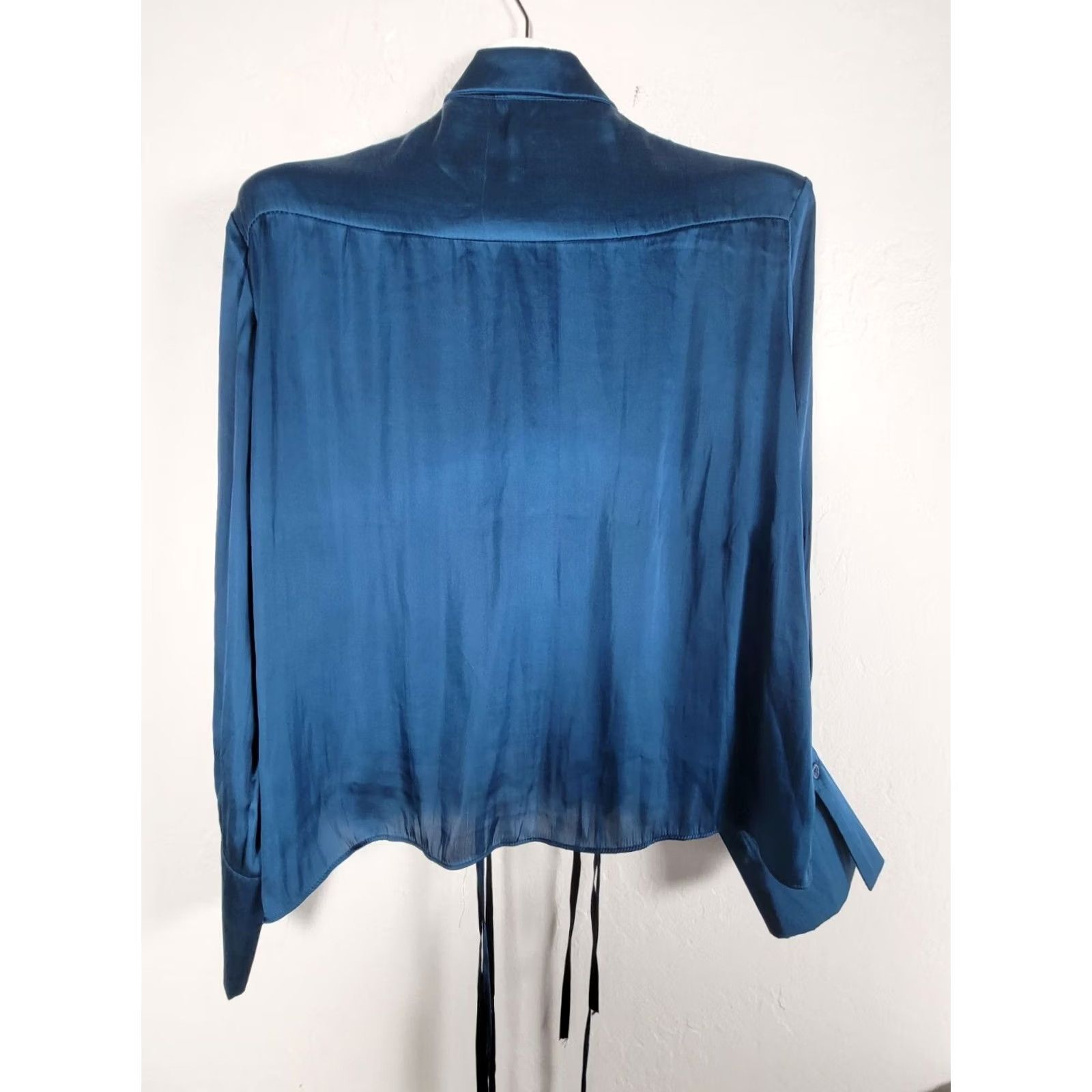 Vintage Mahina Womens Silky Blue Purple Bow & Fringe Blouse Top Medium Long Sleeve Boho Size M / US 6-8 / IT 42-44 - 2 Thumbnail