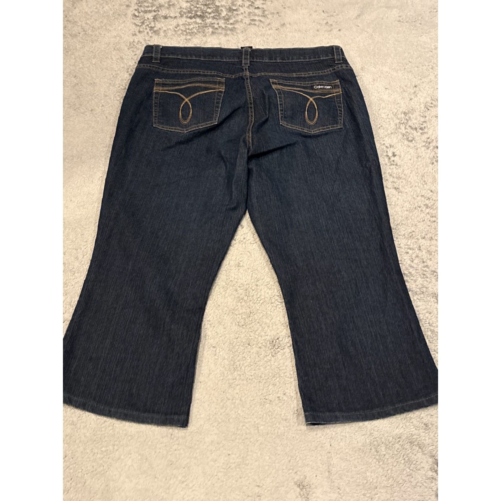 Calvin Klein CK Calvin Klein Jeans Womens 18W Dark Wash Blue Denim Flare Leg Cropped Jeans Womens 18W Blue Denim Flared Cropped Jeans Size 40" / US 18 - 7 Thumbnail