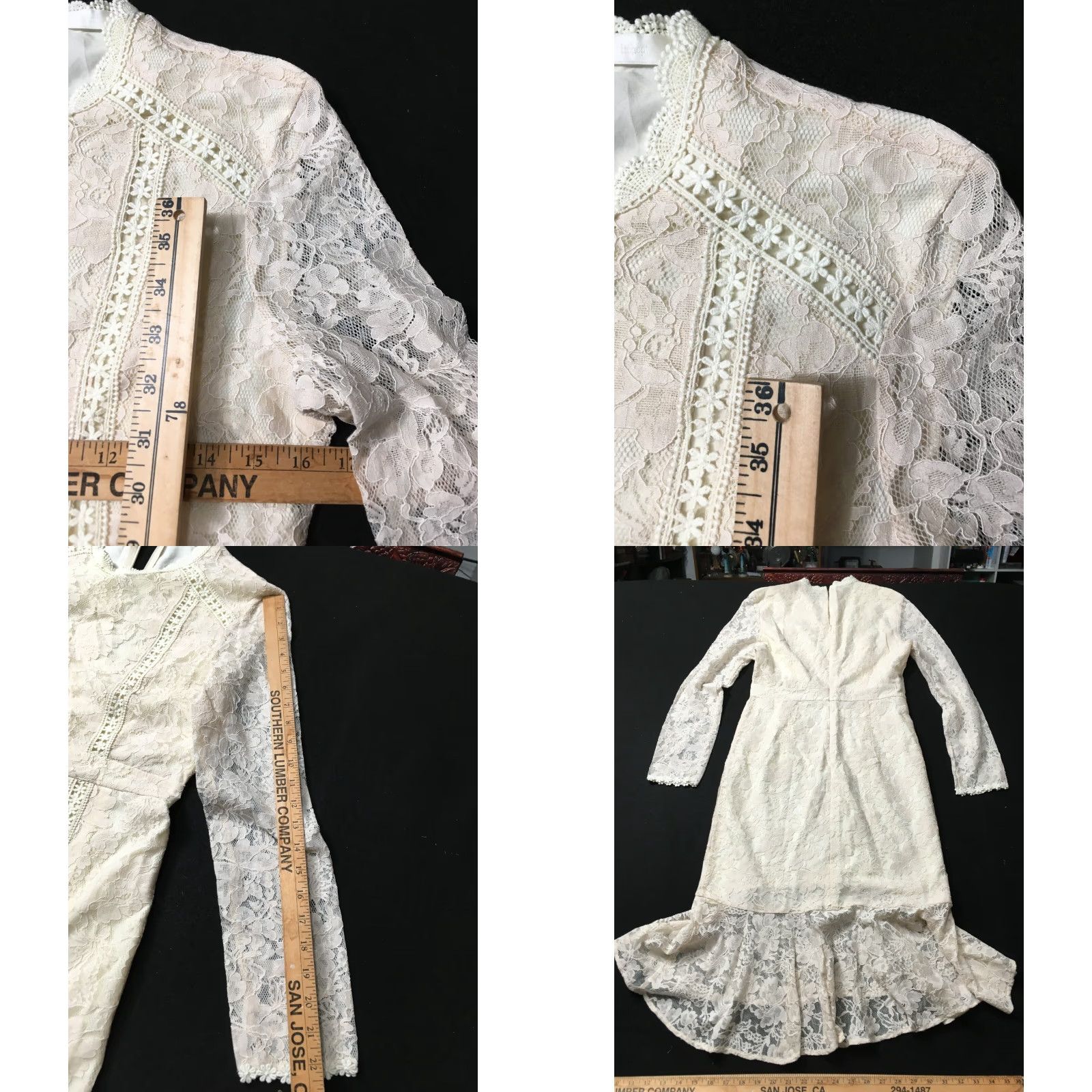Vintage VINTAGE Trumpet Ivory Cream Lace Illusion Neckline Ivory Bride Cocktail Dress Mermaid Trumpet Silhouette Full-Length Long Sleeve Ivory 80s? Size ONE SIZE - 8 Thumbnail