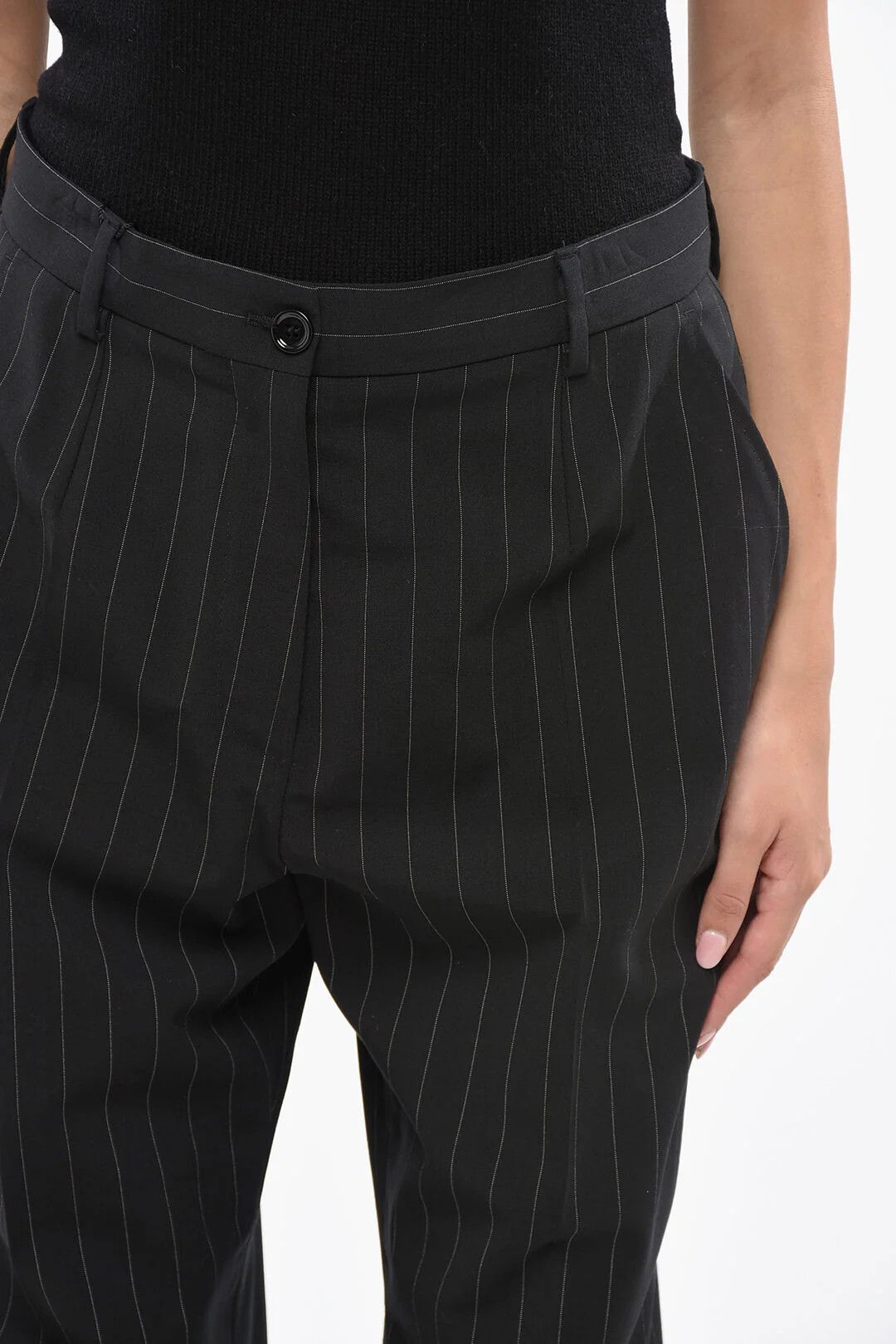 Dolce & Gabbana og1mm0426 Stretch Virgin Wool Pinstriped Pant in Black Size 32" / US 10 / IT 46 - 3 Thumbnail