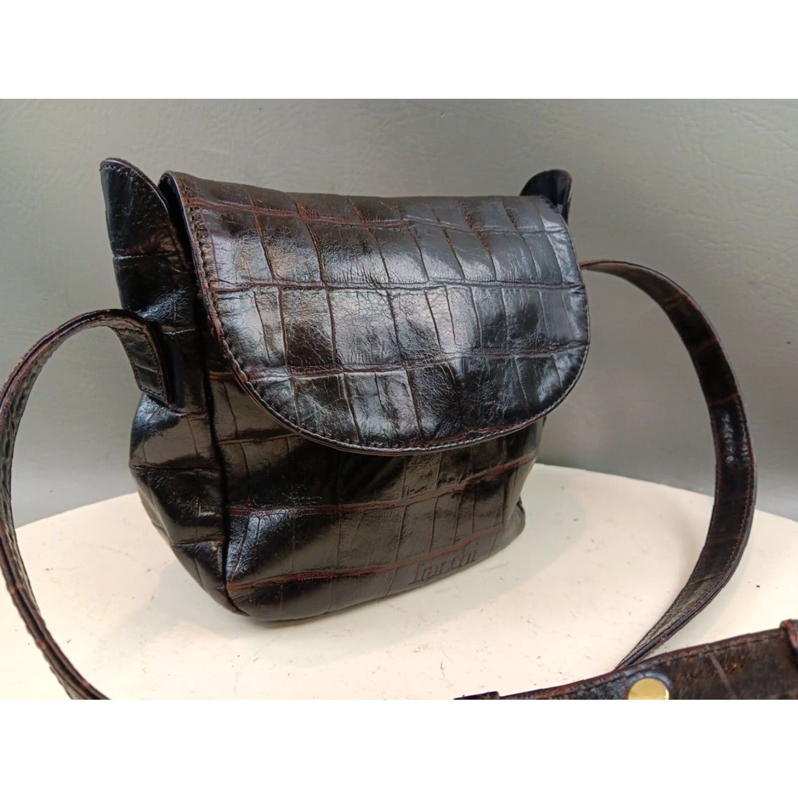 Crocs Franchi Crossbody Bag Brown Croc Embossed Genuine Leather GUC Women Small Brown Crossbody Bag Mens? Size ONE SIZE - 2 Thumbnail