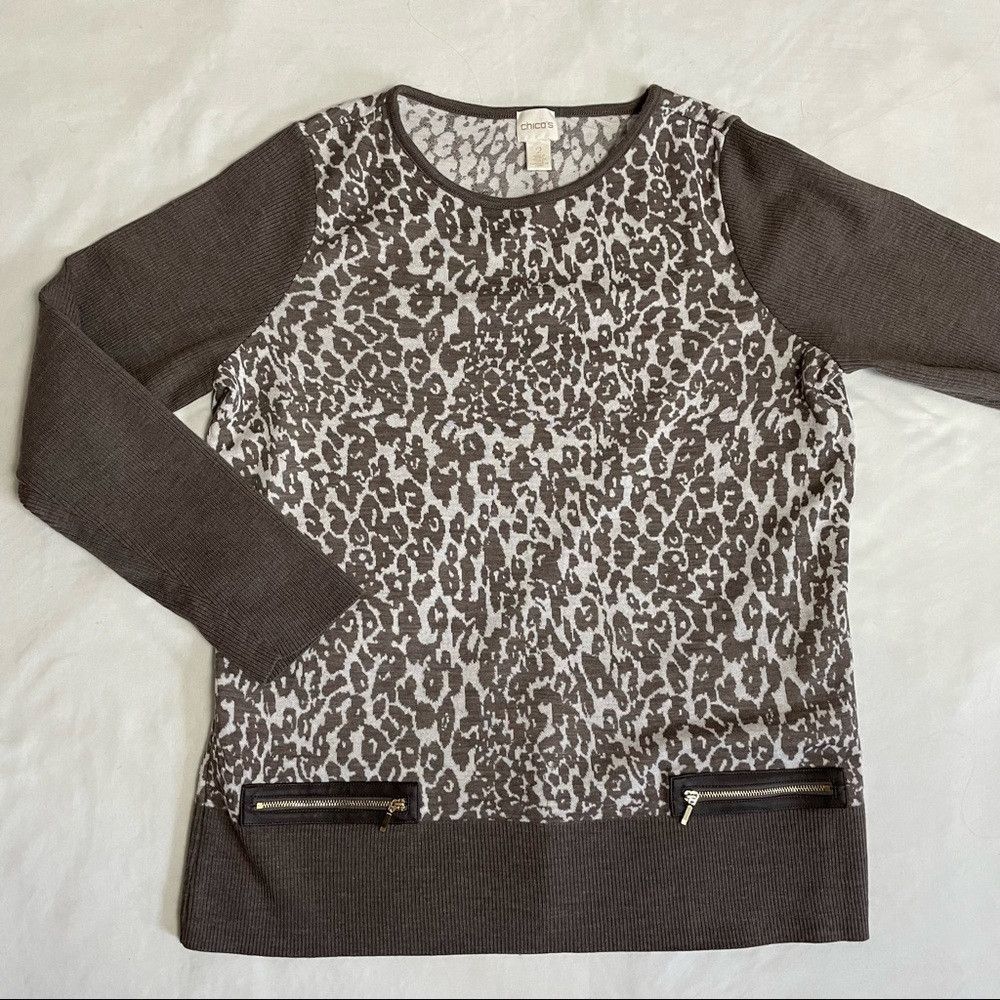 Chicos Chico’s Hanna Leopard-Print Sweater Size 2 US L Size L / US 10 / IT 46 - 6 Thumbnail