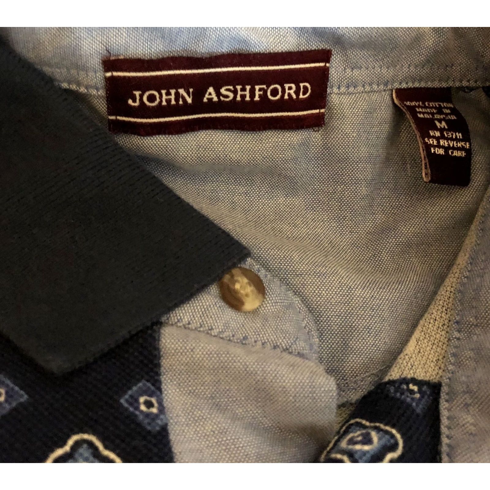 Vintage John Ashford Shirt Mens M Blue polo Geo button neck short sleeve Preppy Golf Sporty Size US M / EU 48-50 / 2 - 4 Thumbnail