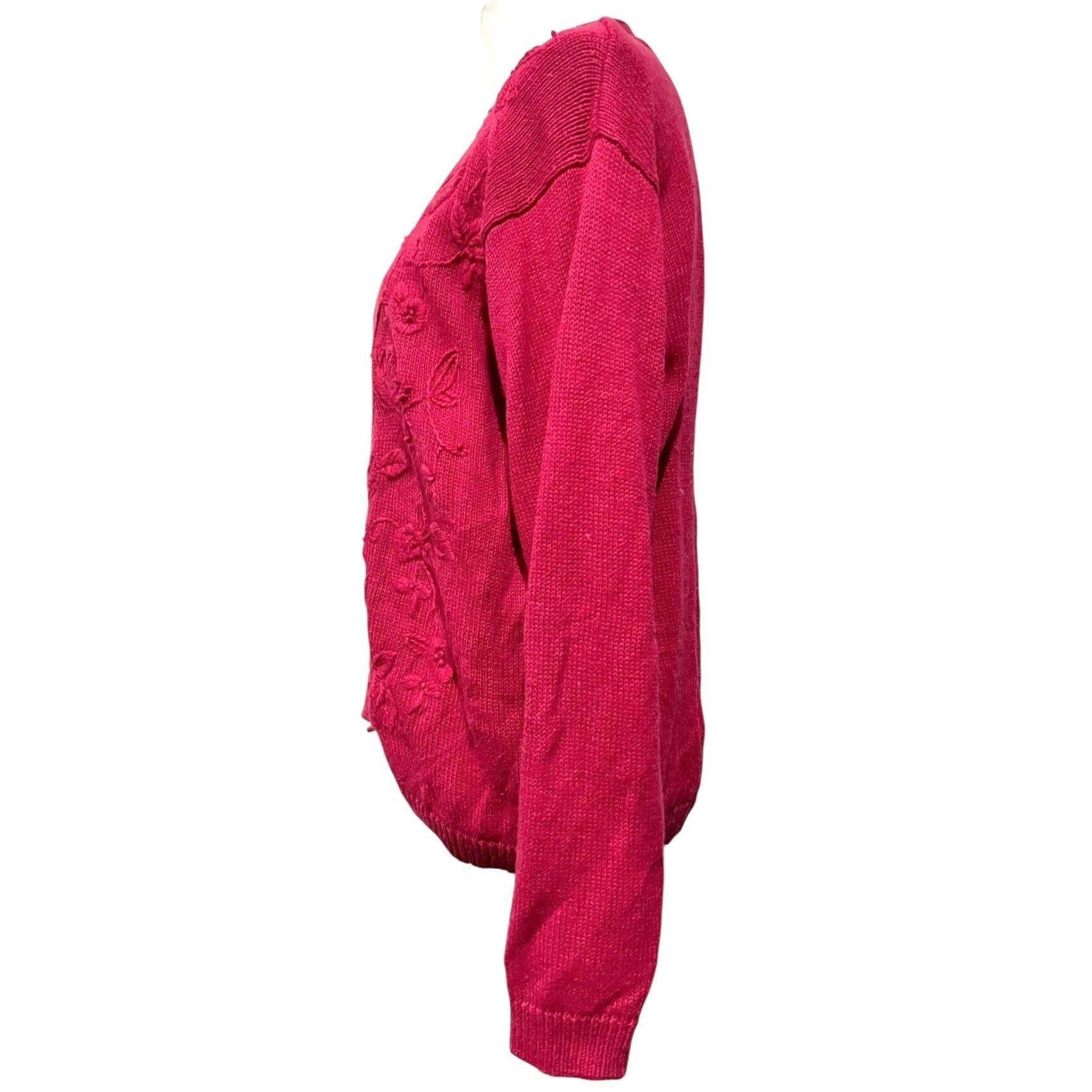 Vintage VINTAGE Cape Isle Knitters Cardigan Sweater Womens XL Pink Floral 90s Cottage Knitters Womens XL Button Heavy Knitted by Hand Size XL / US 12-14 / IT 48-50 - 4 Thumbnail