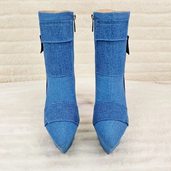 Other Kinder Pointy Toe Platform Stiletto Heel Ankle Boots Denim P Size US 9 / IT 39 - 4 Thumbnail