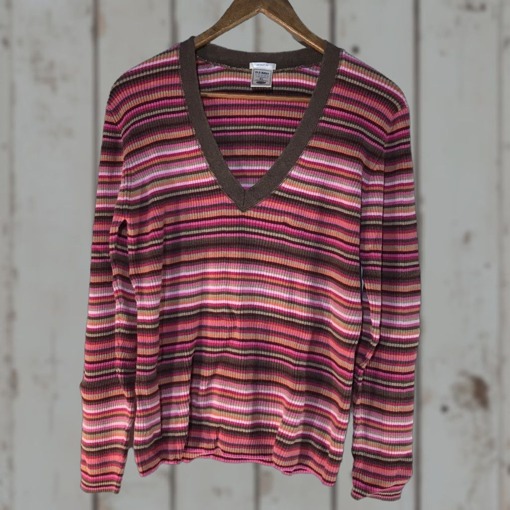 Old Navy Old Navy Women's Pullover Knit Top XL Multicolor Striped Casual Blouse 100% Cotton Fall Winter Spring Size XL / US 12-14 / IT 48-50 - 1 Thumbnail