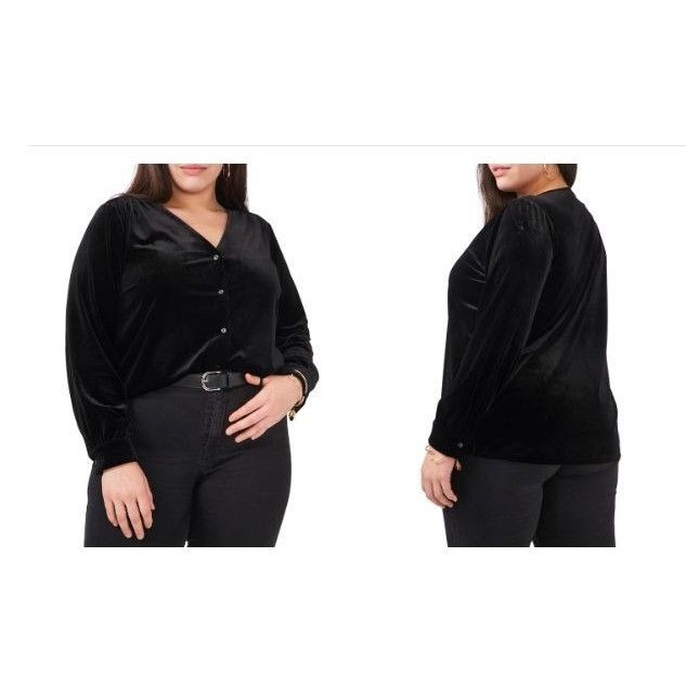 Other 1.State Trendy Plus Size Stretch Velvet Top, Black, 3X Size ONE SIZE - 1 Thumbnail