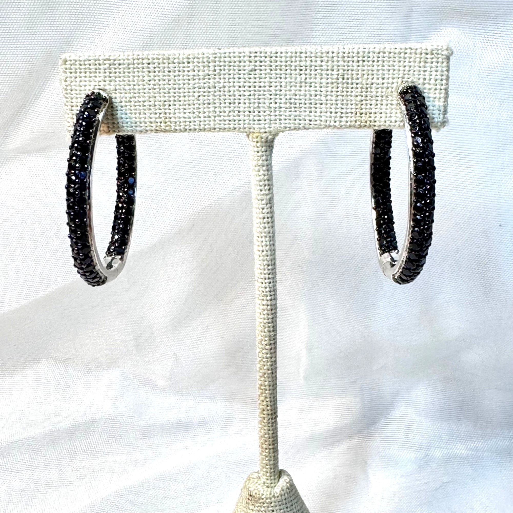 Other VTG Sterling Silver 925 Black Cubic Zirconia Hinged Hoop Ear Size ONE SIZE - 2 Thumbnail