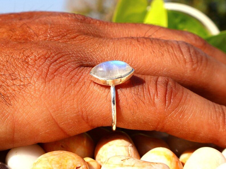 Handmade Rainbow Moonstone Ring, Handmade 925 Silver, June Birthstone Size ONE SIZE - 7 Thumbnail