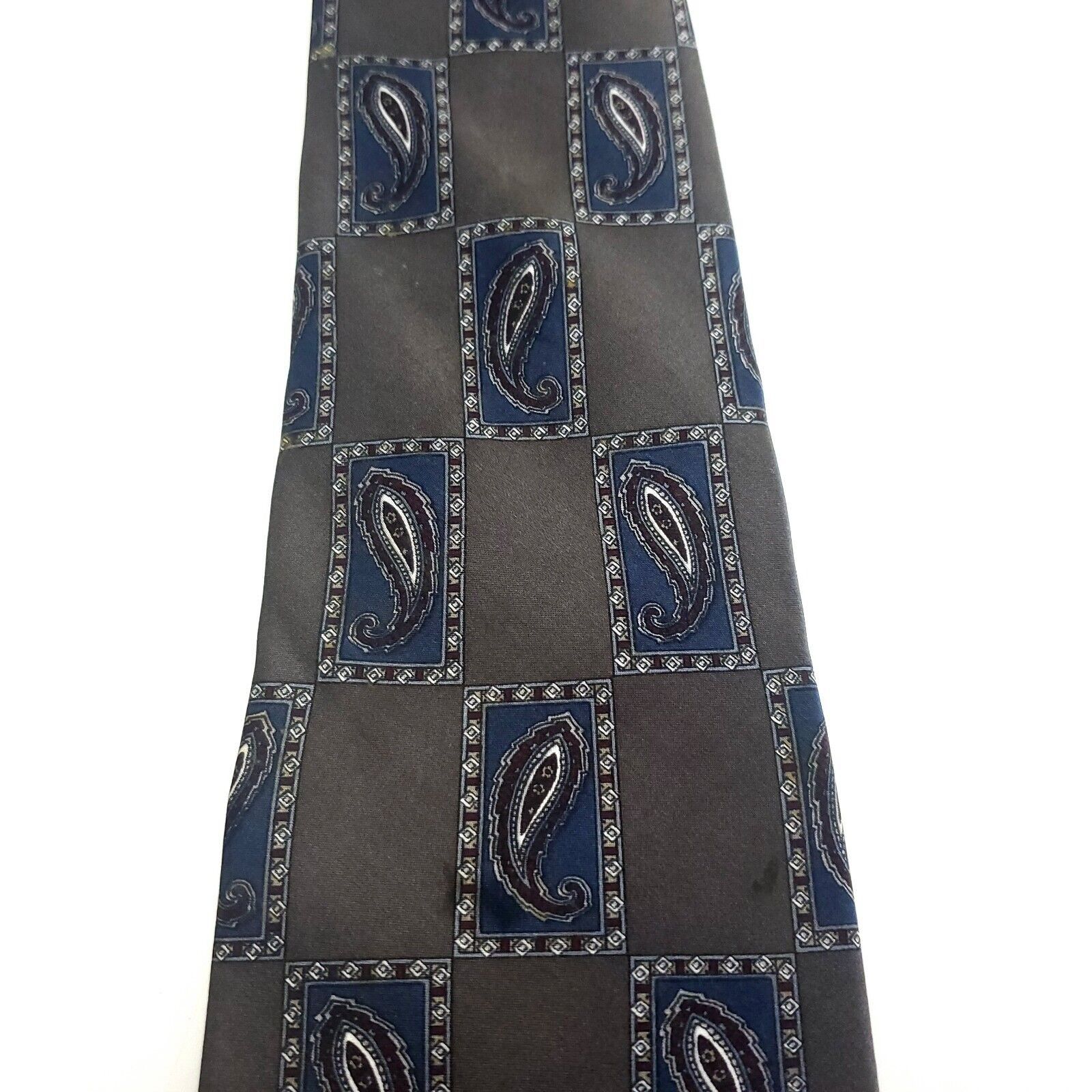 Henry Grethel Henry Grethel Gray Blue Silk Tie Woven Geometric Wide Size ONE SIZE - 2 Thumbnail