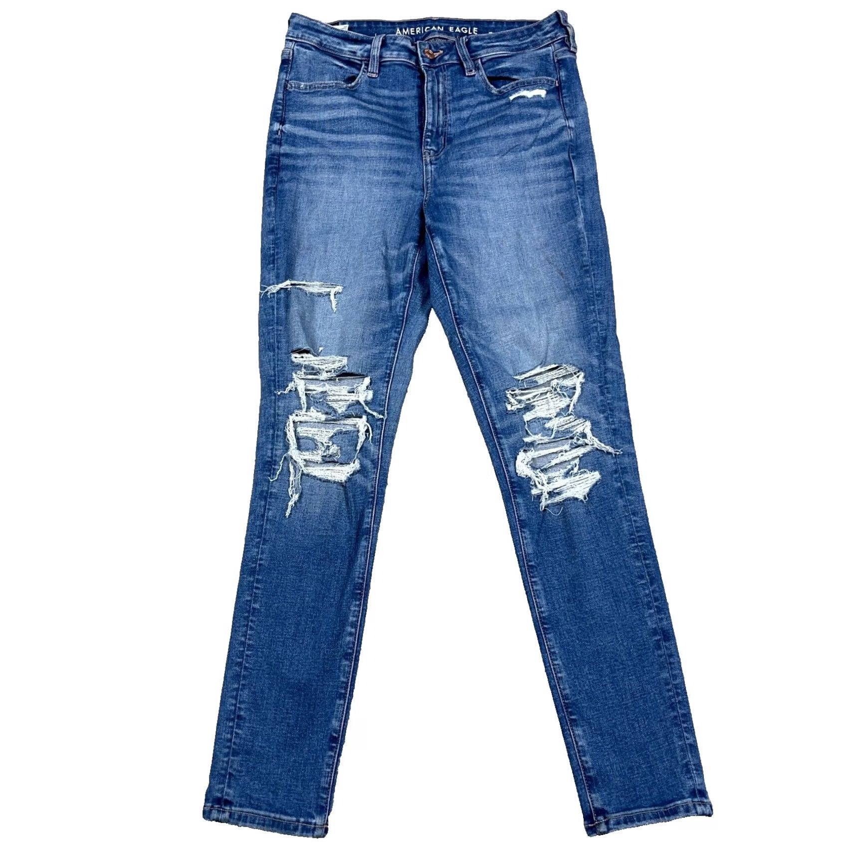 American Eagle Outfitters American Eagle Outfitters Jegging Jeans 10 Denim High Rise 5-Pocket Distressed Blue Women Jeans Mens Women? Size 32" / US 10 / IT 46 - 2 Thumbnail