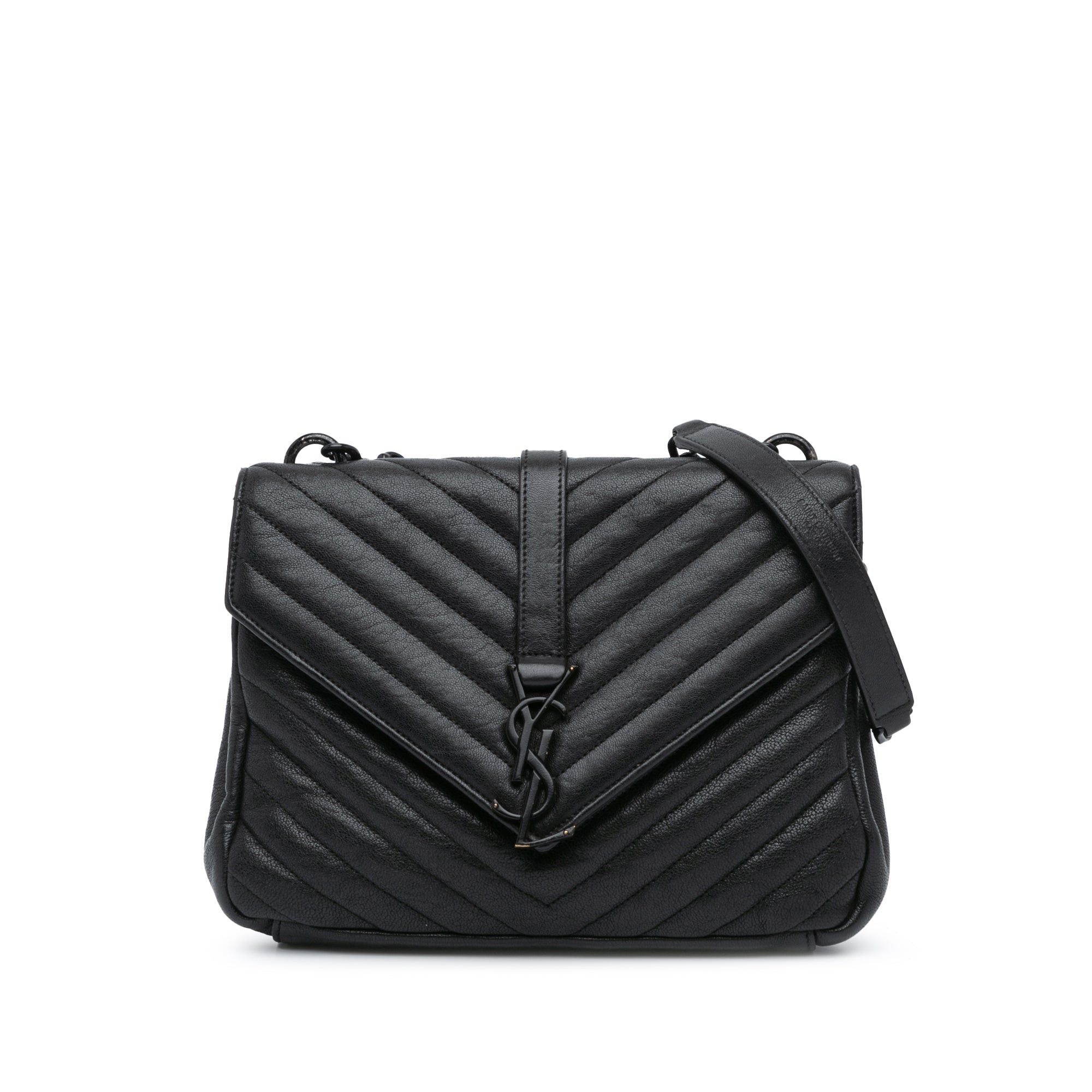 Saint Laurent Paris Saint Laurent Medium Monogram Chevron Sheepskin College Bag Black Size ONE SIZE - 1 Thumbnail