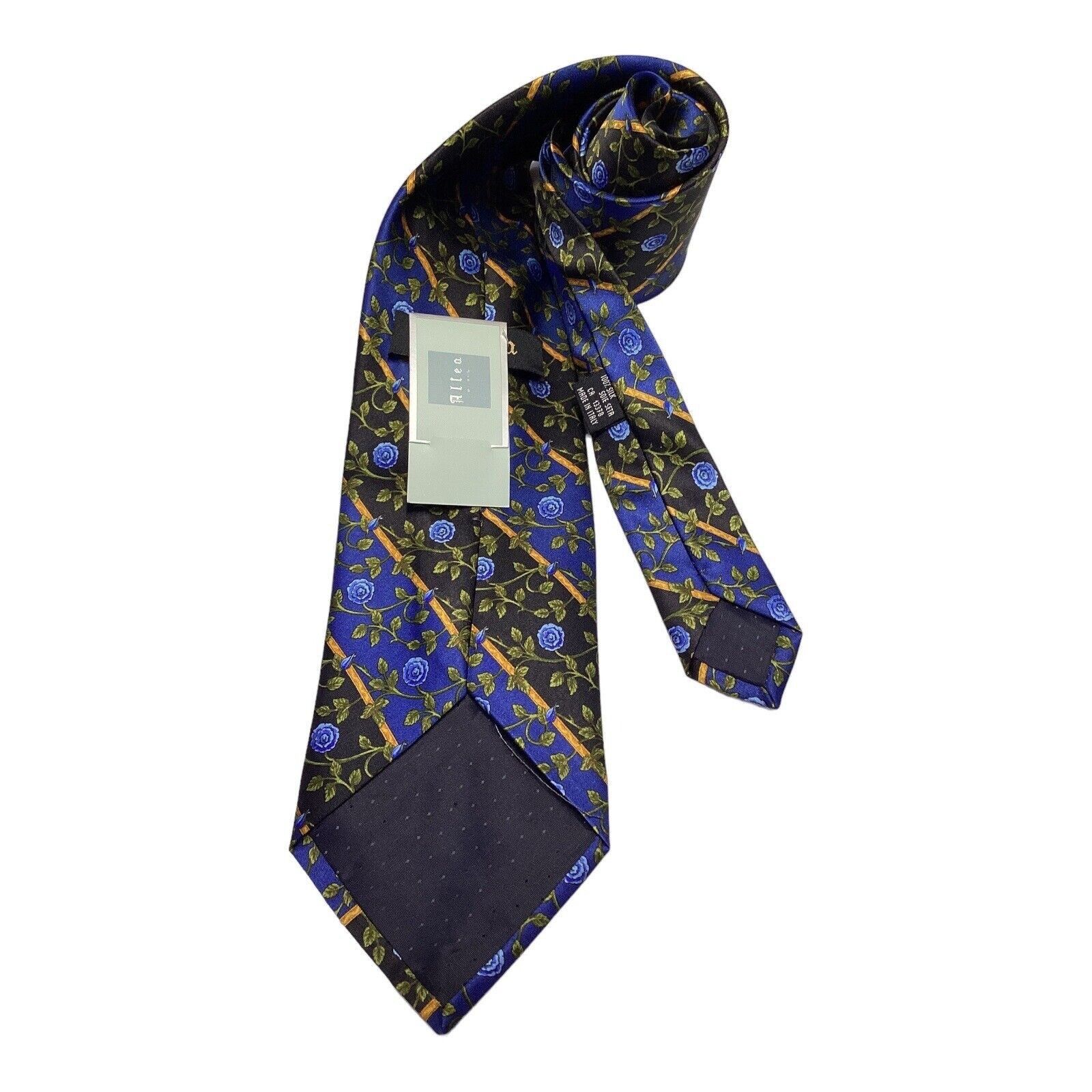 Altea ALTEA MILANO Blue Flower Print Luxury Designer Silk Tie Made Size ONE SIZE - 2 Thumbnail