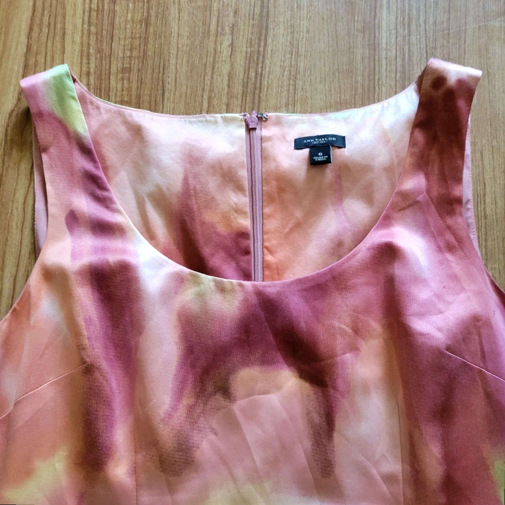 Ann Taylor Ann Taylor Dress Womens 6 Pink Peach Tie Dye Sleeveless Fitted Sheath Dress Size M / US 6-8 / IT 42-44 - 3 Thumbnail