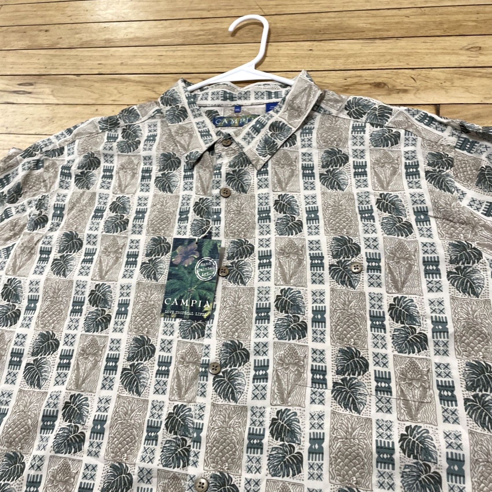Vintage Campia Moda Hawaiian Shirt Men 2XL Green Tan Patchwork Tropical Art XXL NEW Size US XXL / EU 58 / 5 - 3 Thumbnail