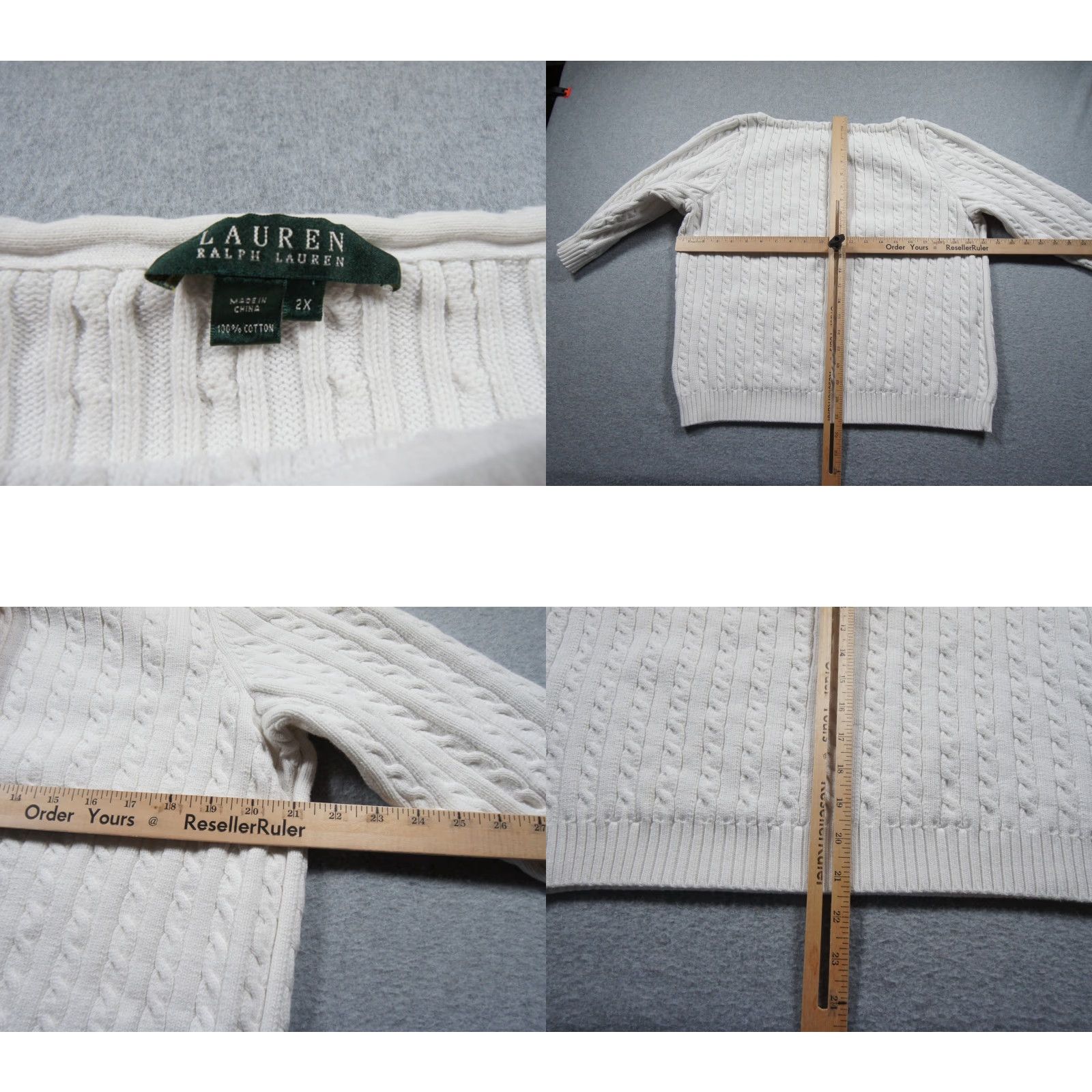 Ralph Lauren Lauren Ralph Lauren Sweater Womens 2X White Cable Knit Pullover Cotton Ladies Shirt Size XXL / US 16-18 / IT 52-54 - 8 Thumbnail