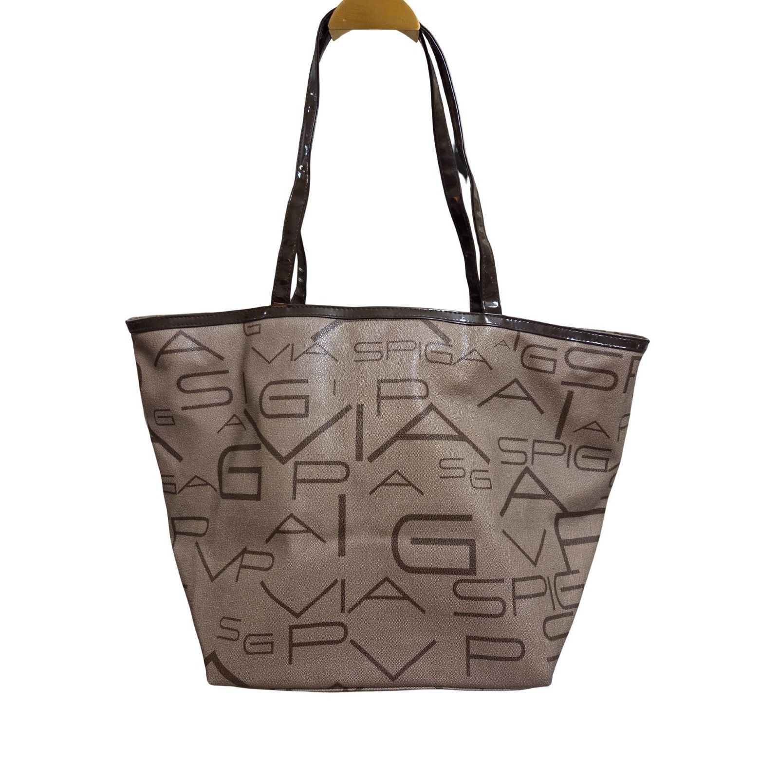 Nordstrom Via Spiga Taupe Logo Shoulder Bag w/ Patent Straps Size ONE SIZE - 5 Thumbnail