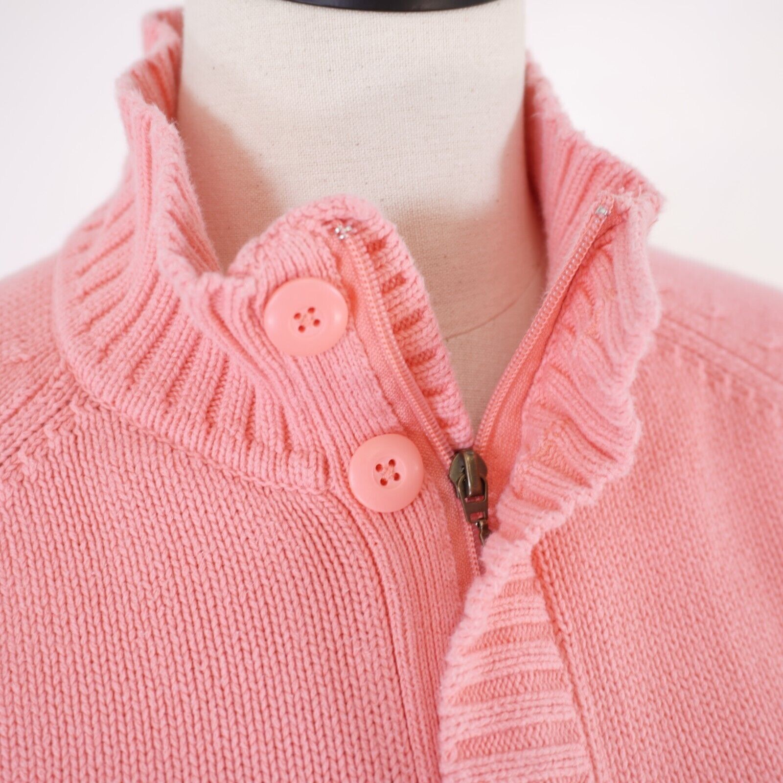 Croft & Barrow Croft & Barrow Pink Knit Full Zip Button Up Large Cotton Moc Size L / US 10 / IT 46 - 3 Thumbnail
