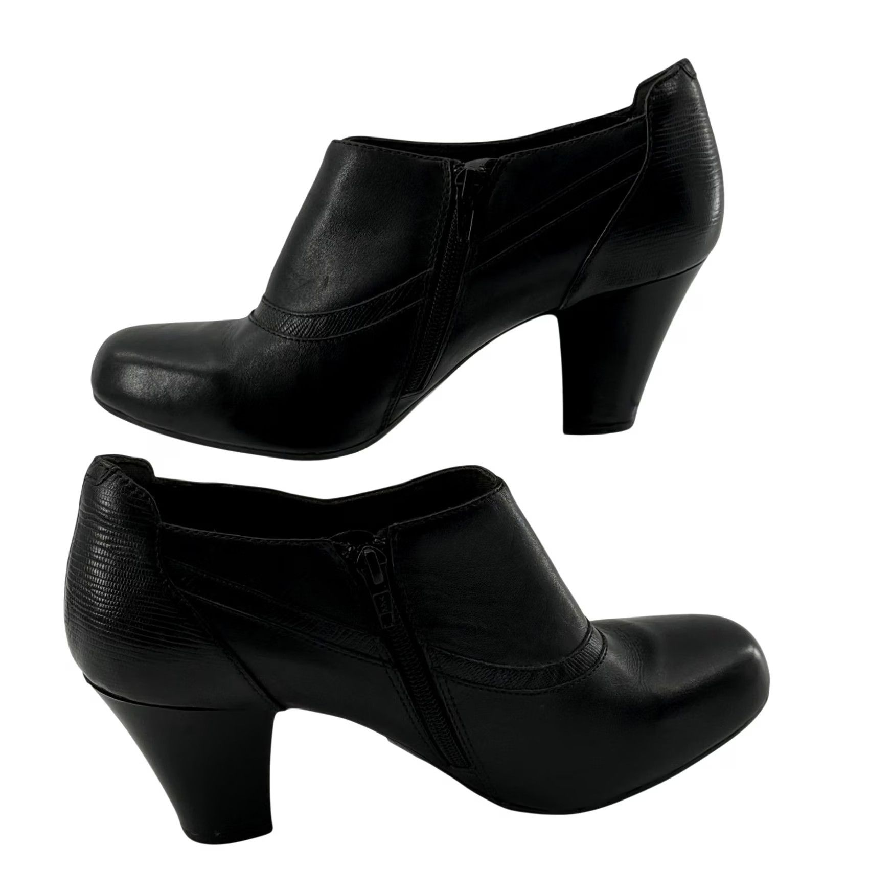 Clarks Clarks Bendables Black Leather Ankle Booties Zip 9W Boots Womens Fall Winter Workwear Casual Size US 9 / IT 39 - 3 Thumbnail