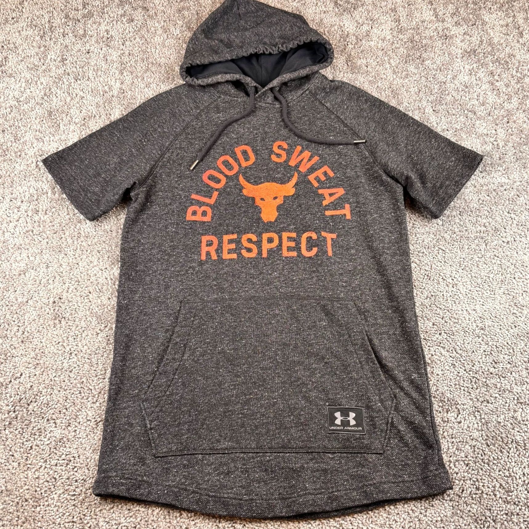 Under Armour Under Armour Project Rock Short Sleeve Hoodie Mens S Gray Crew Neck Pullover Size US M / EU 48-50 / 2 - 2 Thumbnail