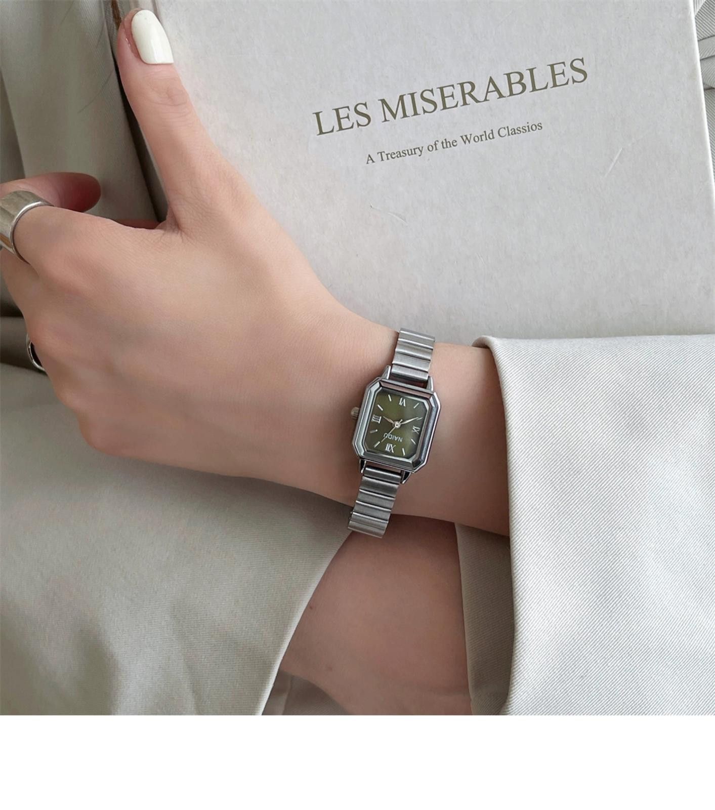 Jewelry Silver Stainless Steel Square Face Wristwatch, Slim Fit Size ONE SIZE - 3 Thumbnail