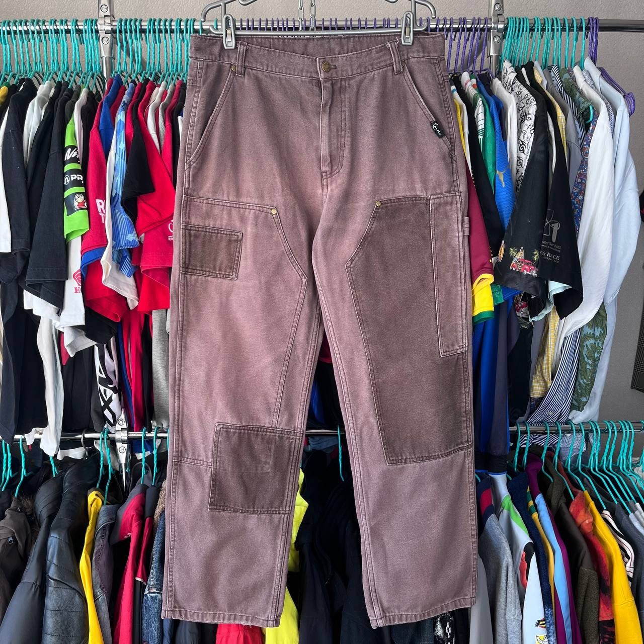 Karl Kani Karl Kani Brown Faded Double Knee Workwear Baggy Denim Pants Size US 34 / EU 50 - 1 Thumbnail
