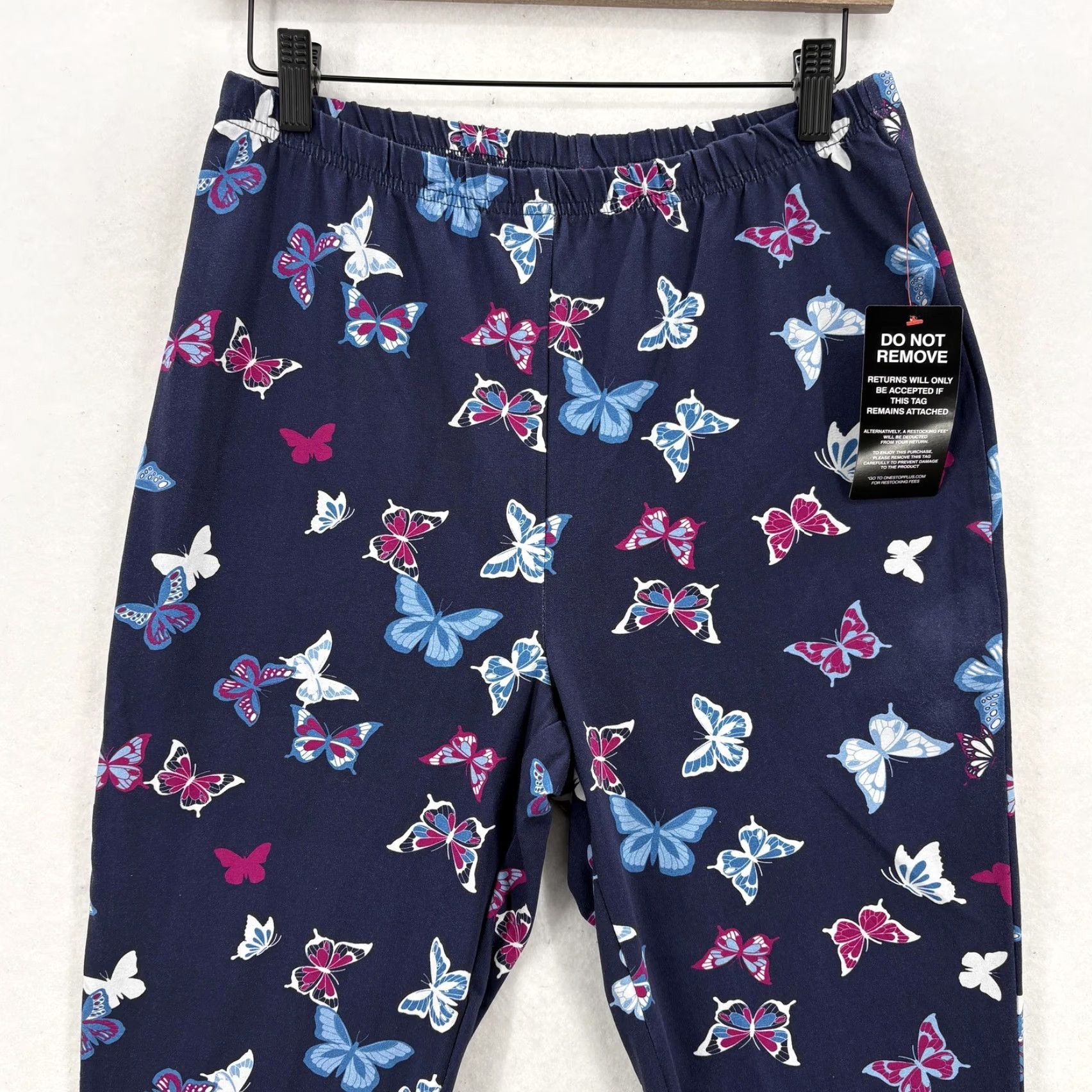 Vintage Woman Within Pants Womens PM Navy Butterfly Print Cotton Stretch Cozy NWT Skinny Ankle Pull On Jeans? Size 32" / US 10 / IT 46 - 2 Thumbnail