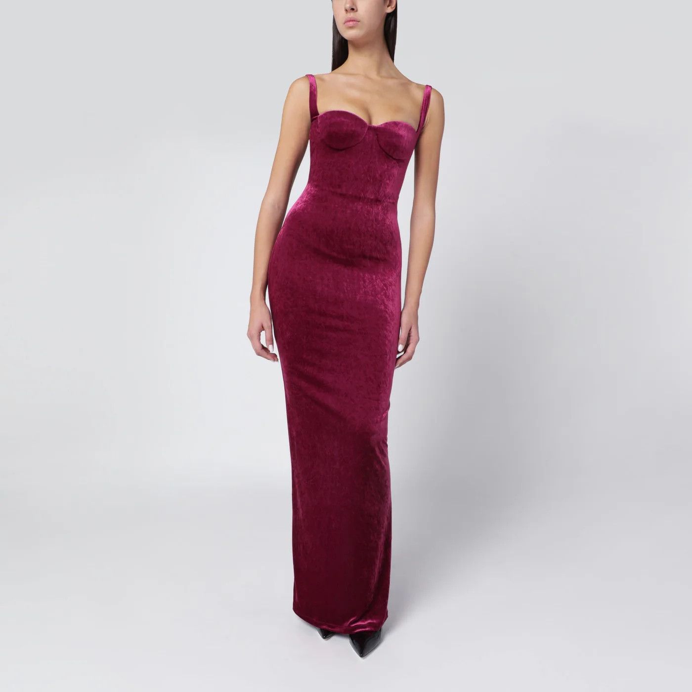 Balenciaga o1d2blof0426 Long Plum-Colored Velvet Dress in Burgundy Size XS / US 0-2 / IT 36-38 - 1 Thumbnail