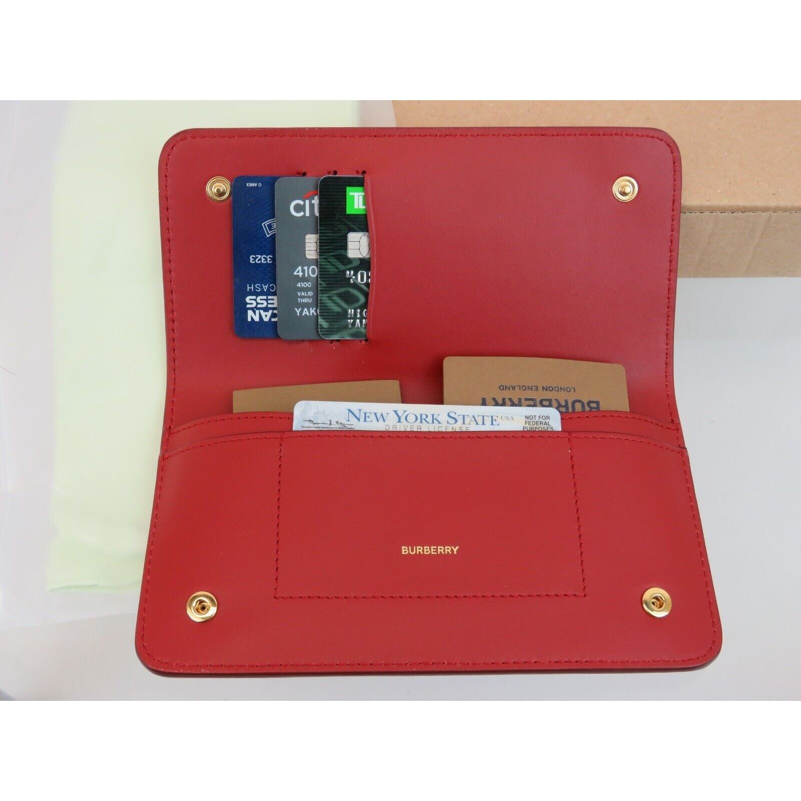 Burberry BURBERRY ROWE RED LEATHER LOGO BILL SNAP CONTINENTAL WALLET Size ONE SIZE - 5 Thumbnail