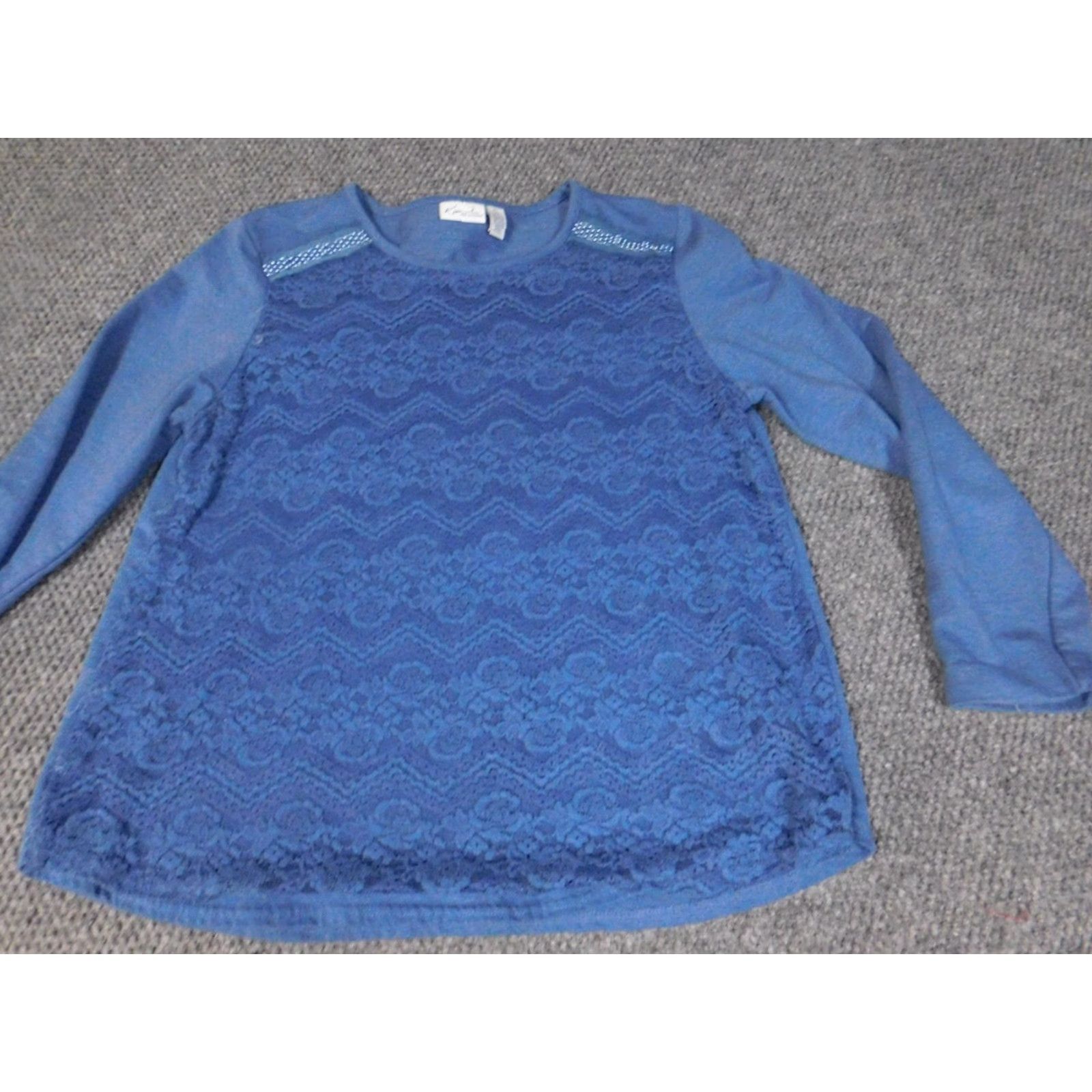 Vintage Kim Rogers Womens Sweater Pullover Crew Neck Blue PR Petite Knit Lightweight Long Sleeve Corkbackless? Size L / US 10 / IT 46 - 2 Thumbnail