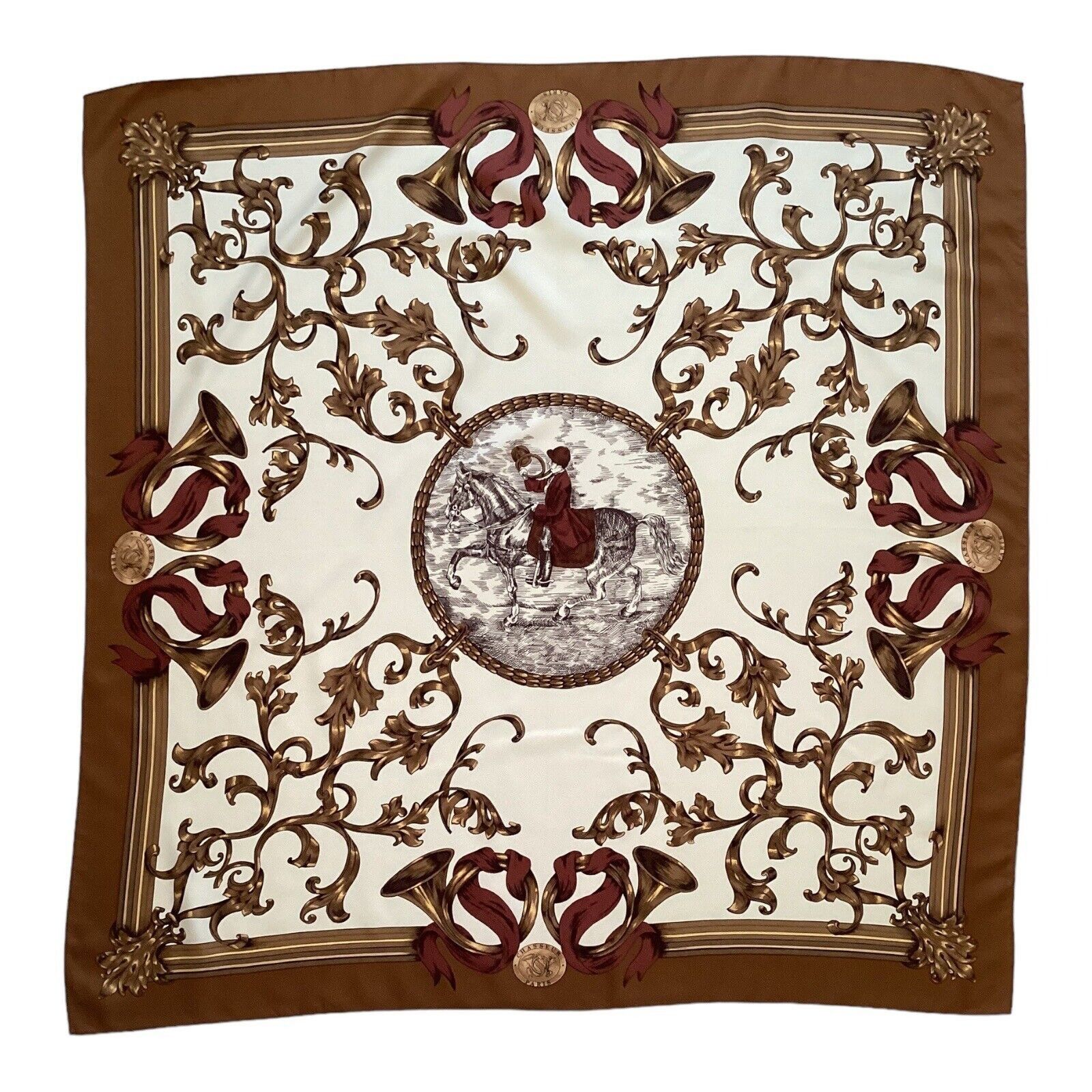 Other CHASSEUR PARIS Ivory Brown Hunting Print Scarf 35" SQR EX CO Size ONE SIZE - 1 Thumbnail