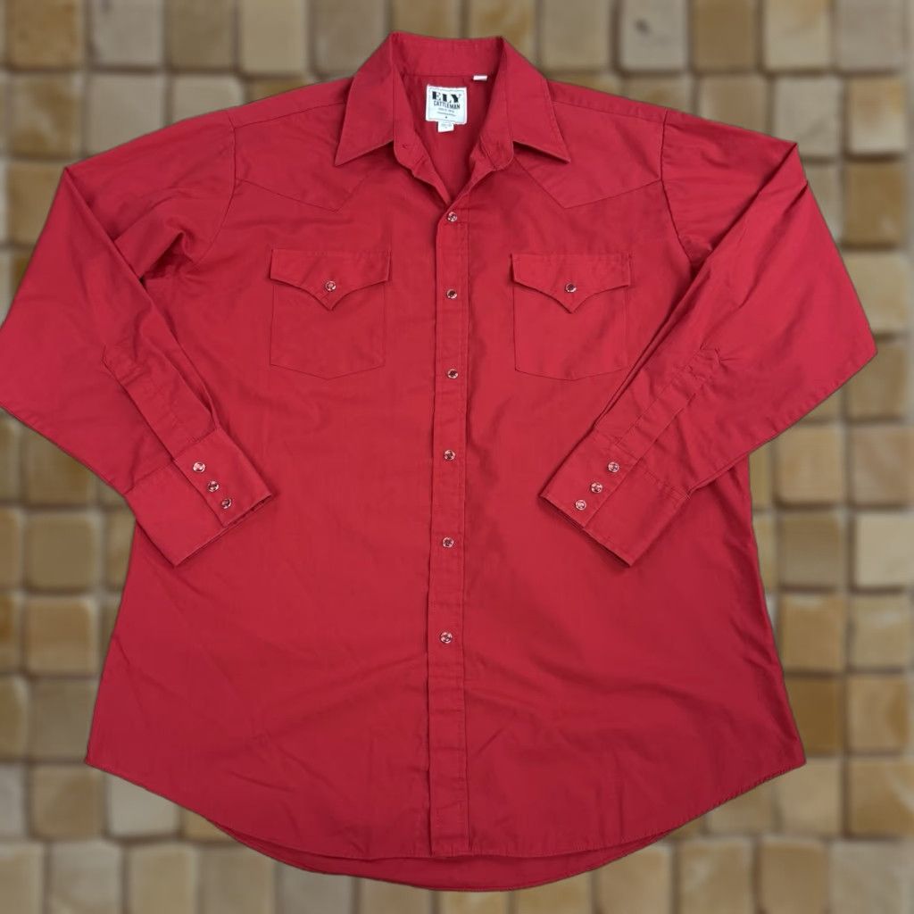 Vintage VINTAGE Ely Cattleman Red Long Sleeve Western Pearl Snap Shirt Mens Large 16 1/2 X 34 Size US L / EU 52-54 / 3 - 1 Thumbnail
