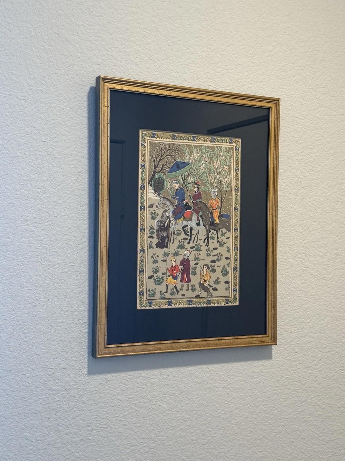 Designer Persian Miniature Painting Royal Procession Tapestry Silk Size ONE SIZE - 2 Thumbnail