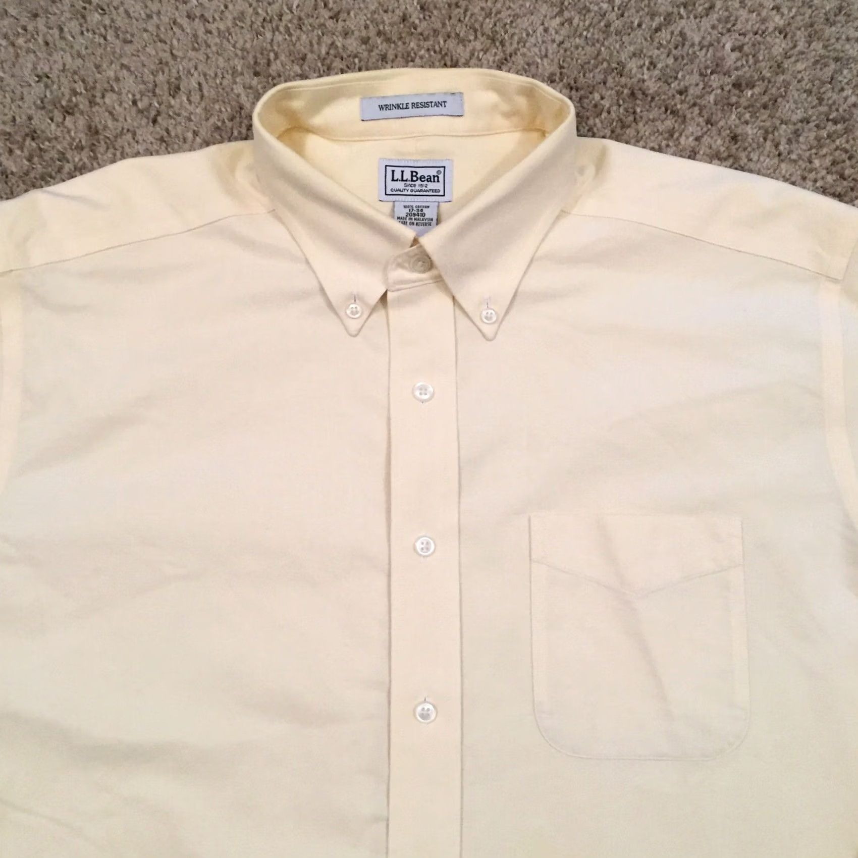 Vintage LL Bean Shirt Mens 17 Yellow Long Sleeve Button-Down Collared Wrinkle Resistant Button-Up Shirt Size US XL / EU 56 / 4 - 2 Thumbnail
