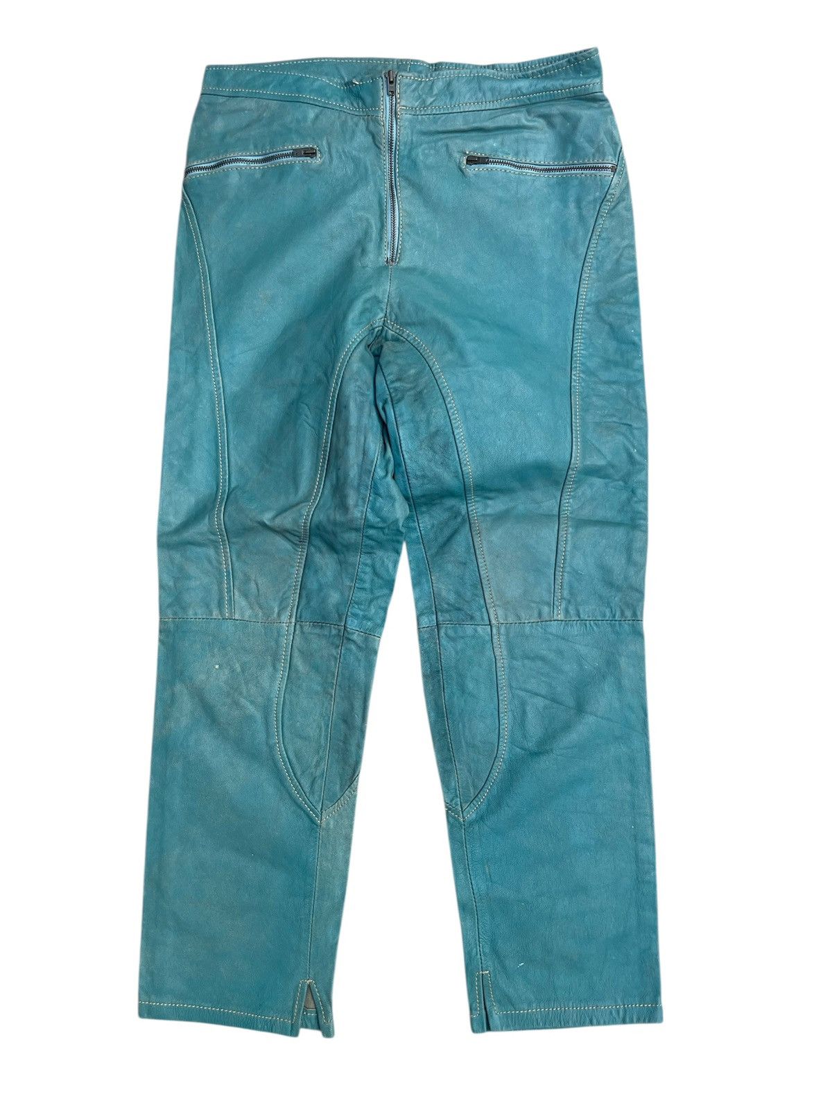 Japanese Brand Sominemi Teal Panelled Tech Leather Pants - Zip Pockets Size US 30 / EU 46 - 1 Thumbnail
