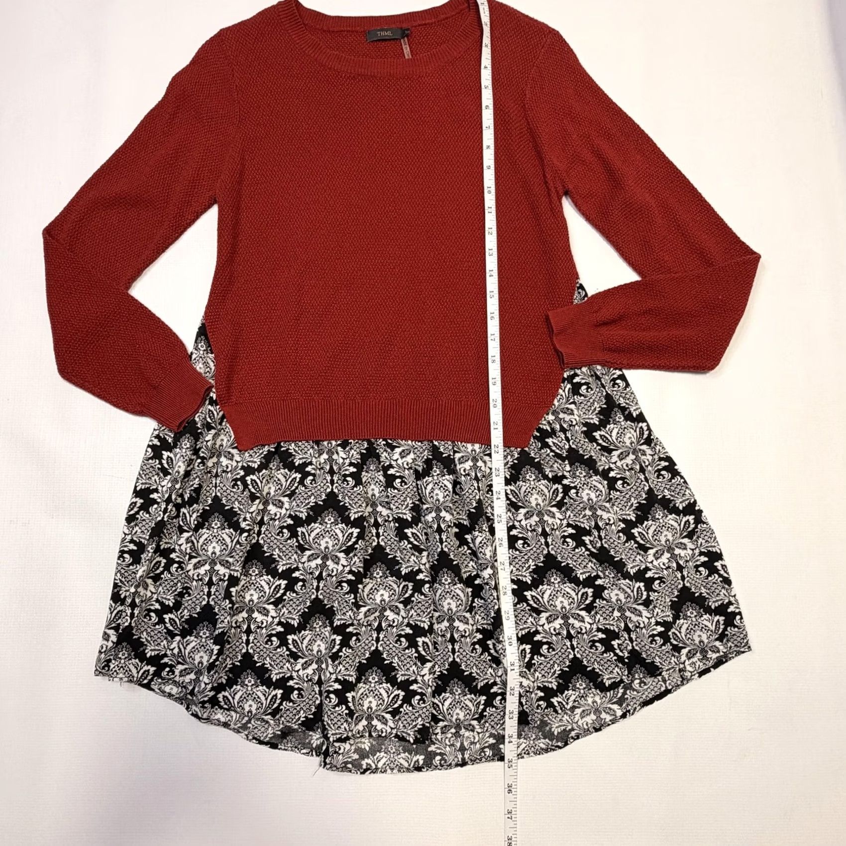 Vintage THML Sweater Dress Womens Large Red Black Floral Knit Long Sleeve Mixed Media Size L / US 10 / IT 46 - 7 Thumbnail