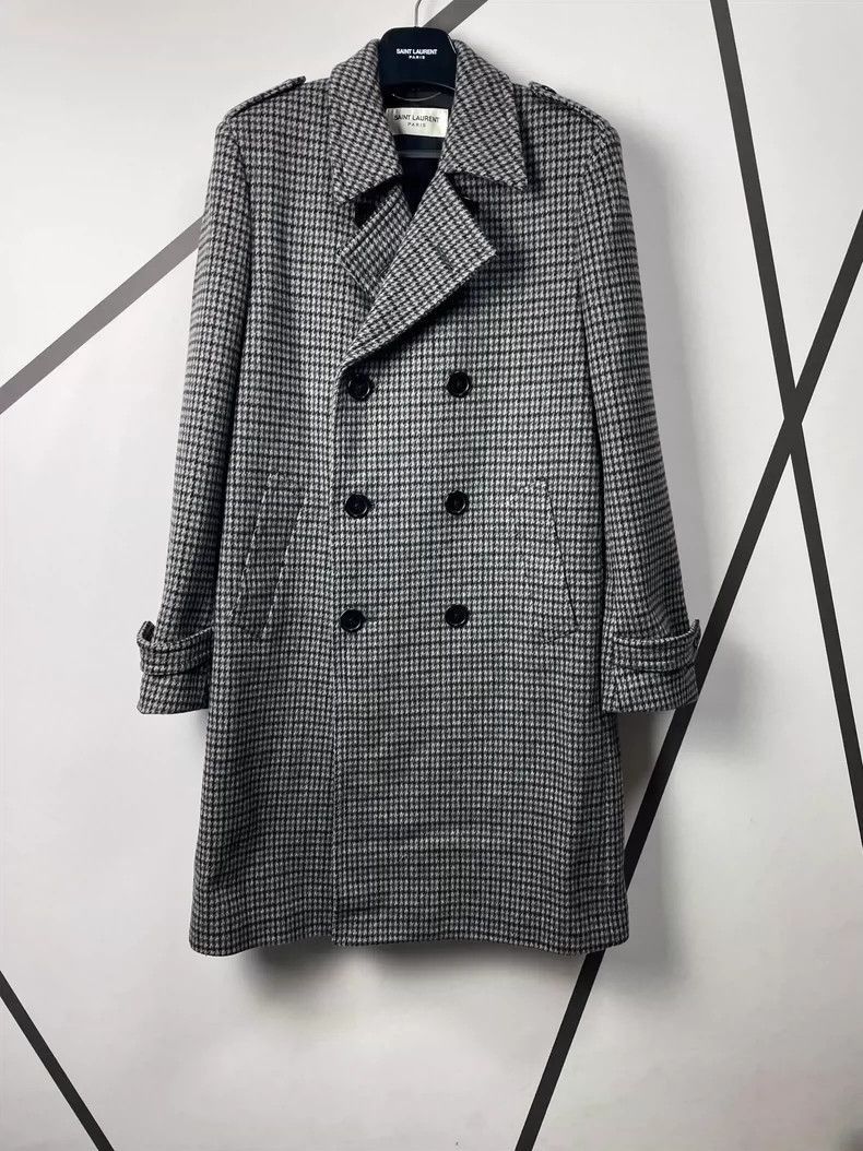 Saint Laurent Paris Saint Laurent Paris Thousand bird grid wool coat-2506 Size US L / EU 52-54 / 3 - 1 Thumbnail