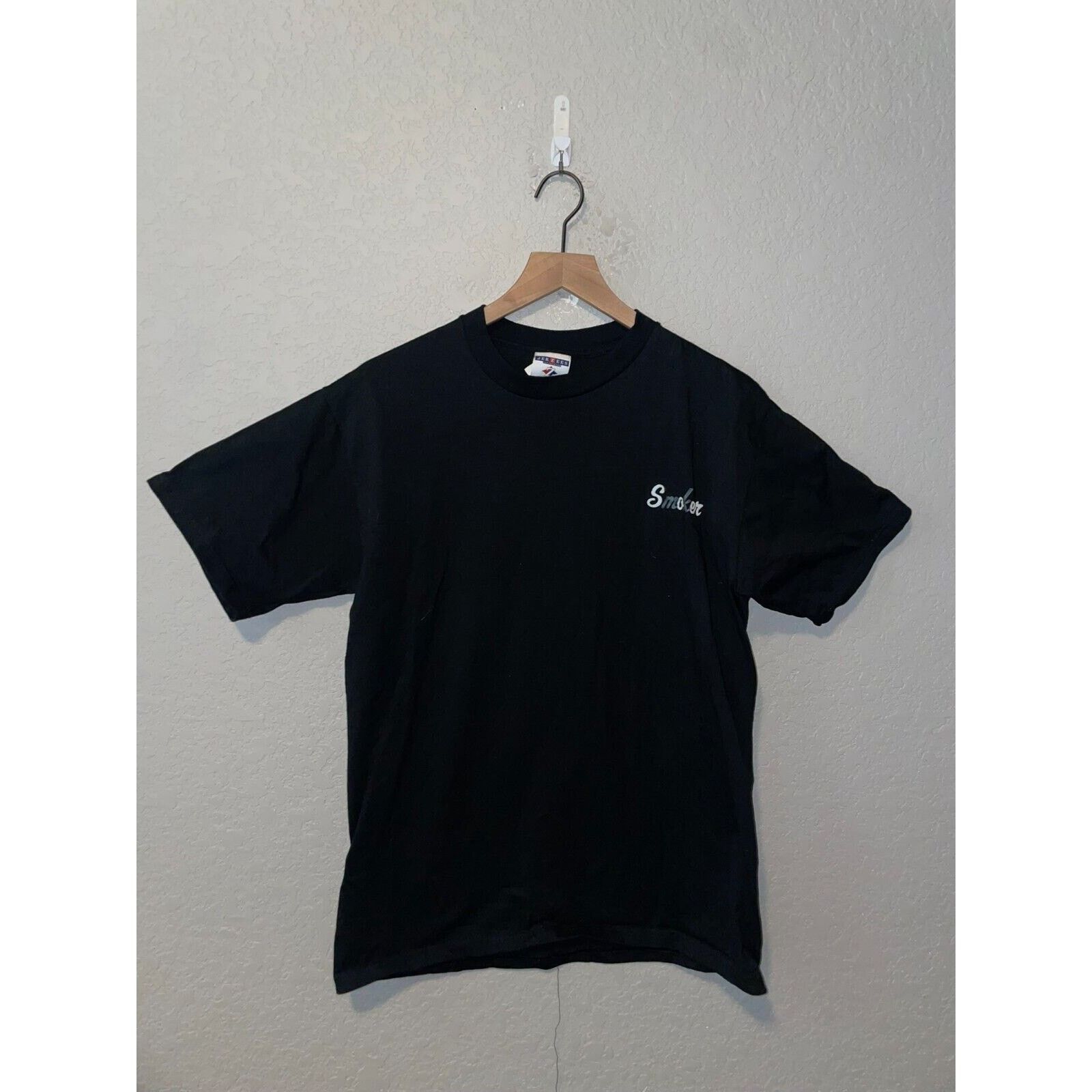 Jerzees Vintage Smoker Shirt Text Black Graphic Tee 90s VTG Medium Size US M / EU 48-50 / 2 - 1 Thumbnail