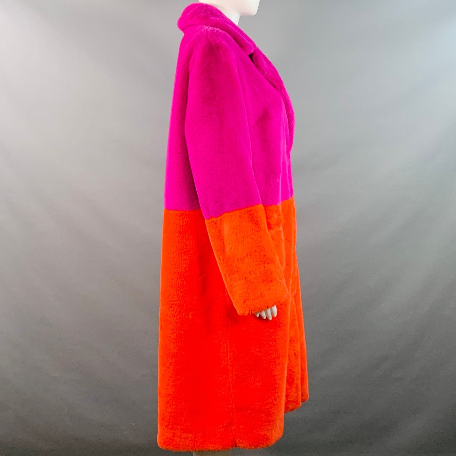 STAND STUDIO STAND STUDIO Maribel Magenta Orange Color Block Fur Coat Size M / US 6-8 / IT 42-44 - 3 Thumbnail