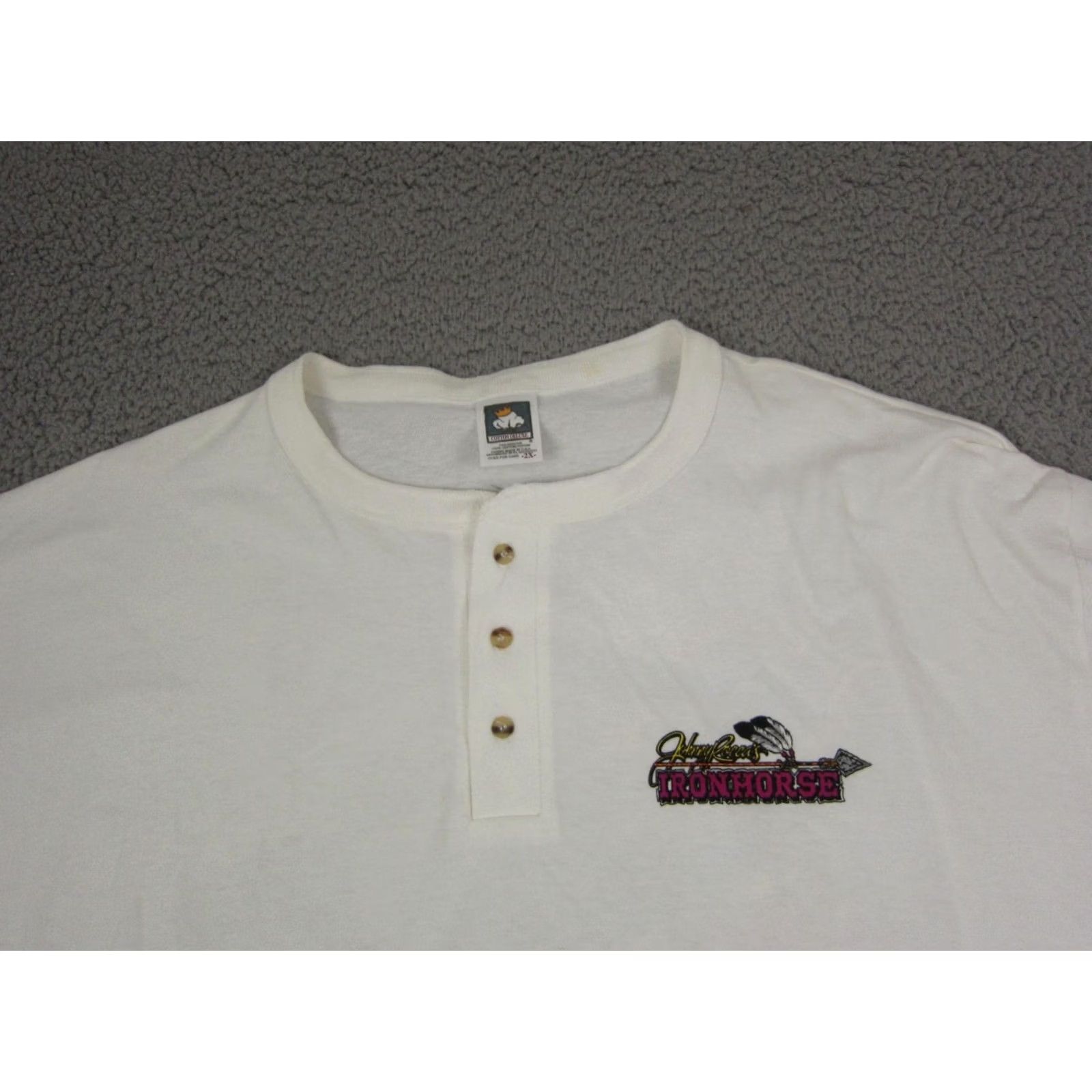 Vintage VINTAGE Cotton Deluxe Shirt Mens 2X White Crew Neck Short Sleeve 90s Mercury Racing Iron Horse Henley Cotton Deluxe Mens Shirt 2X White 90s Size US XXL / EU 58 / 5 - 4 Thumbnail