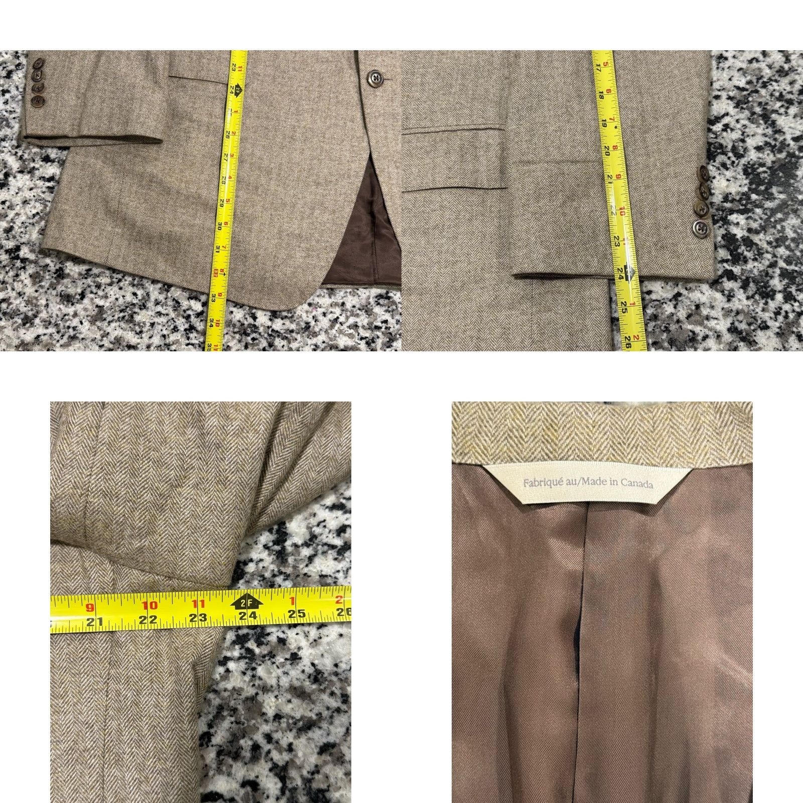 Vintage Loro Piana SAMUELSOHN Tan Herringbone Cashmere Silk Blazer 46 Long Mens Size 46R - 8 Thumbnail
