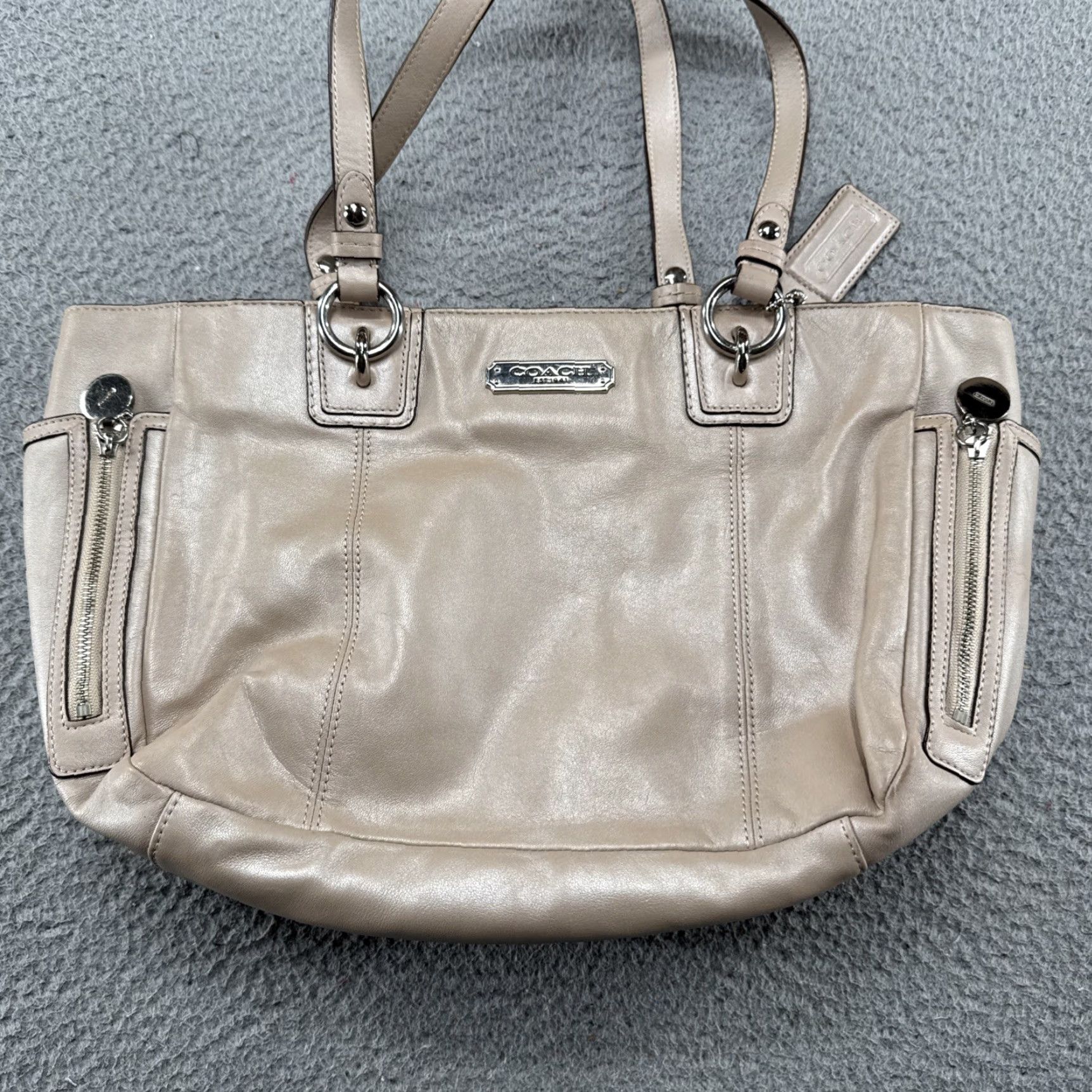 Coach C O A C H Gallery Tote Shimmer Beige Shoulder Purse Bag F19252 Side Zippers Charm Size ONE SIZE - 3 Thumbnail