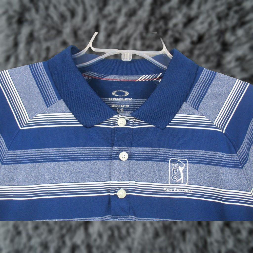 Oakley Oakley Hydrolix Sport Golf Polo Shirt Men's Large Blue Striped Stretch TPC Polo Shirt Logo Sports Golf Size US L / EU 52-54 / 3 - 1 Thumbnail